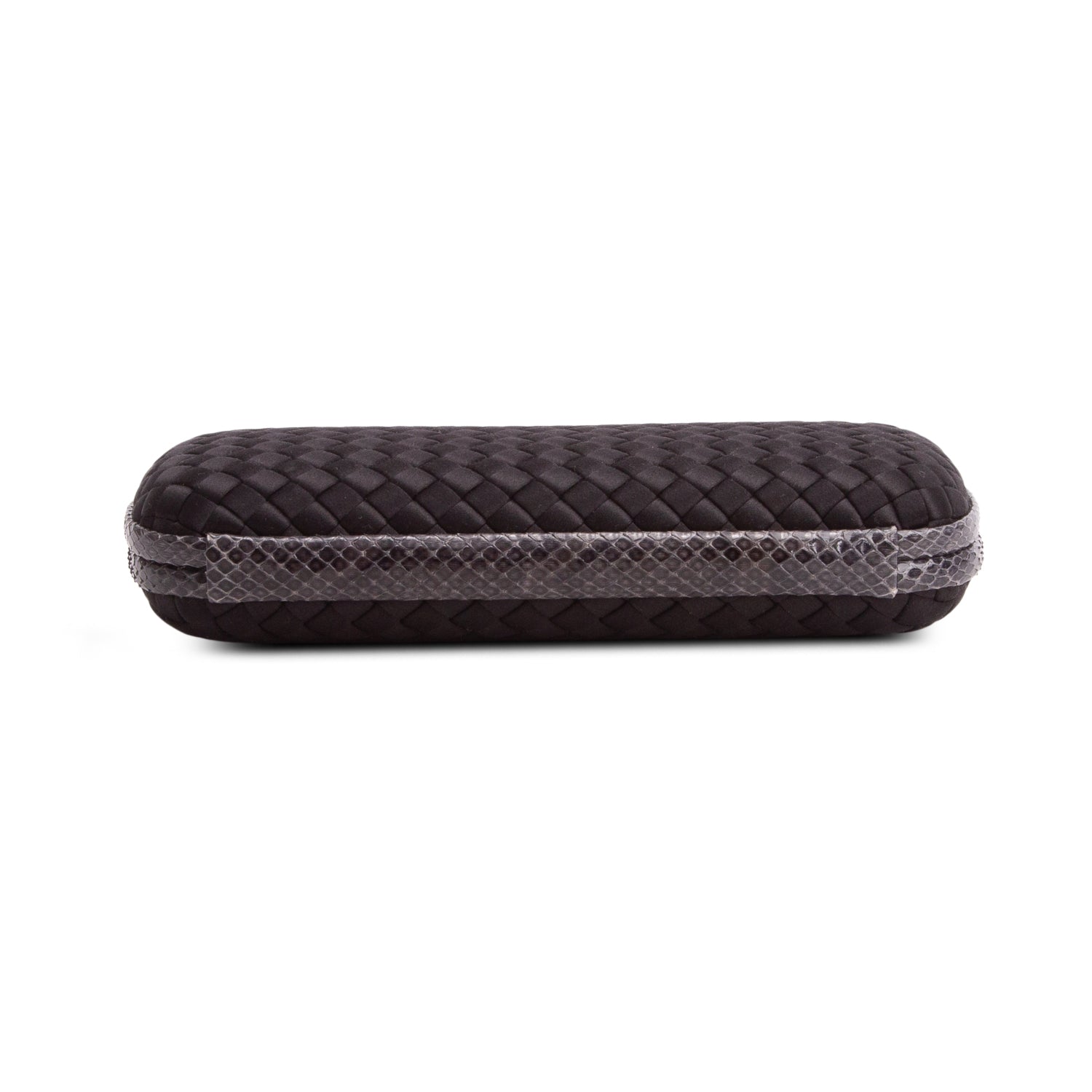 Bottega Veneta Black Satin Ayers Intreccio Impero Stretch Knot Clutch