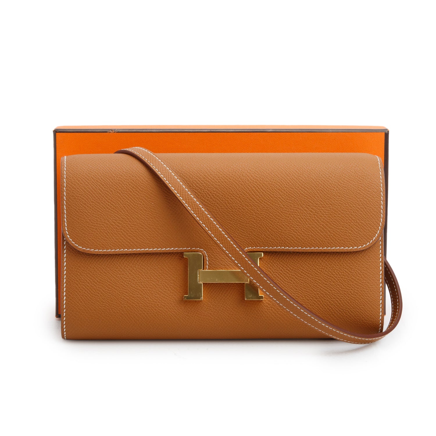 Hermes 2022 Gold Epsom Constance Wallet To Go w/ Box & Strap