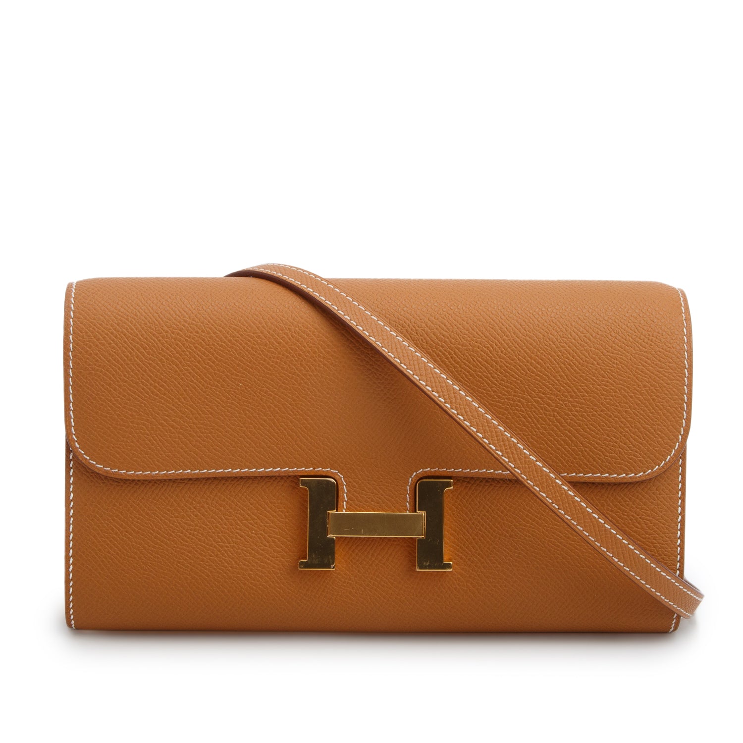 Hermes 2022 Gold Epsom Constance Wallet To Go w/ Box & Strap