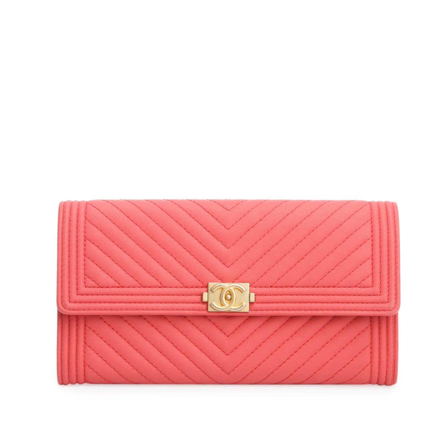 Chanel Pink Lambskin Chevron Boy Flap Wallet