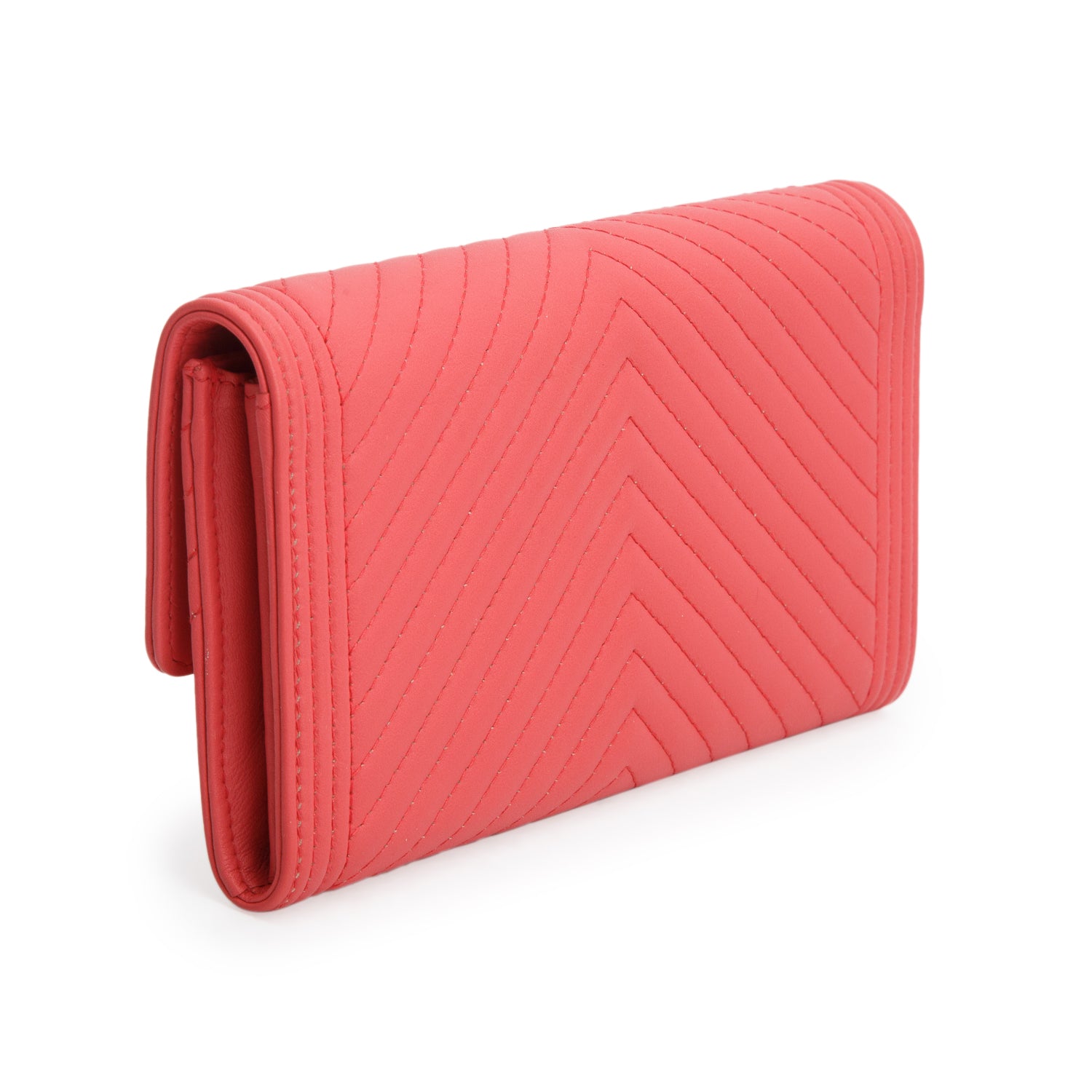 Chanel Pink Lambskin Chevron Boy Flap Wallet