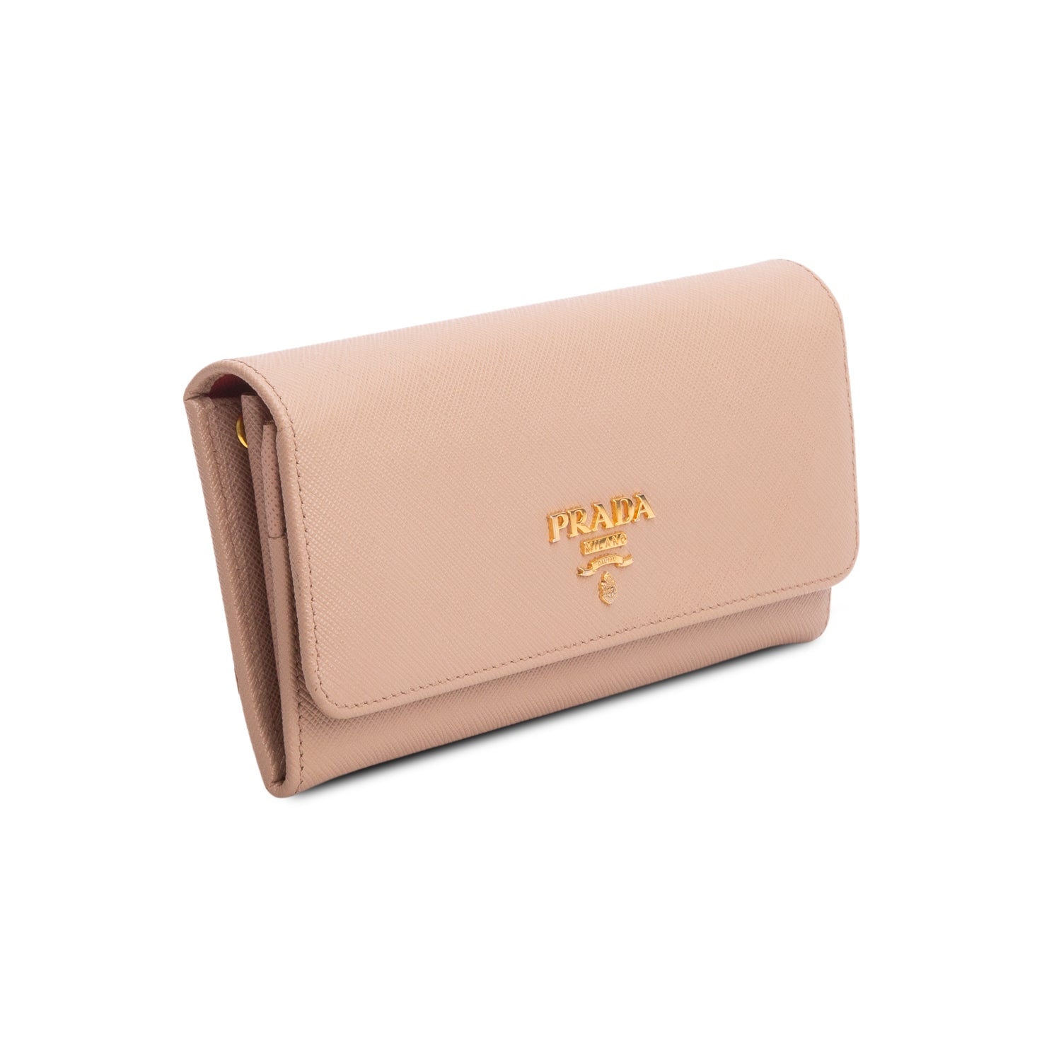 Prada Beige Saffiano Leather Metal Continental Flap Travel Wallet