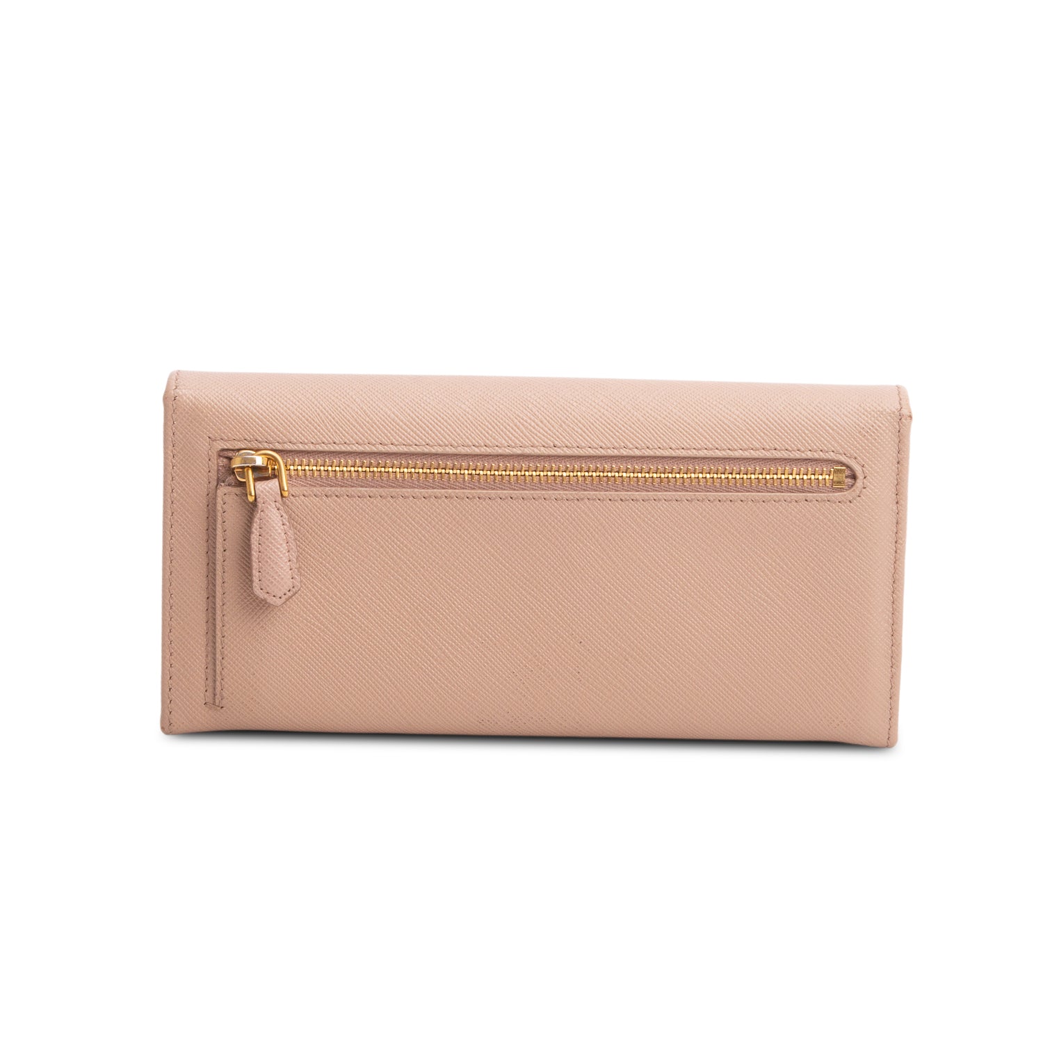 Prada Beige Saffiano Leather Metal Continental Flap Travel Wallet