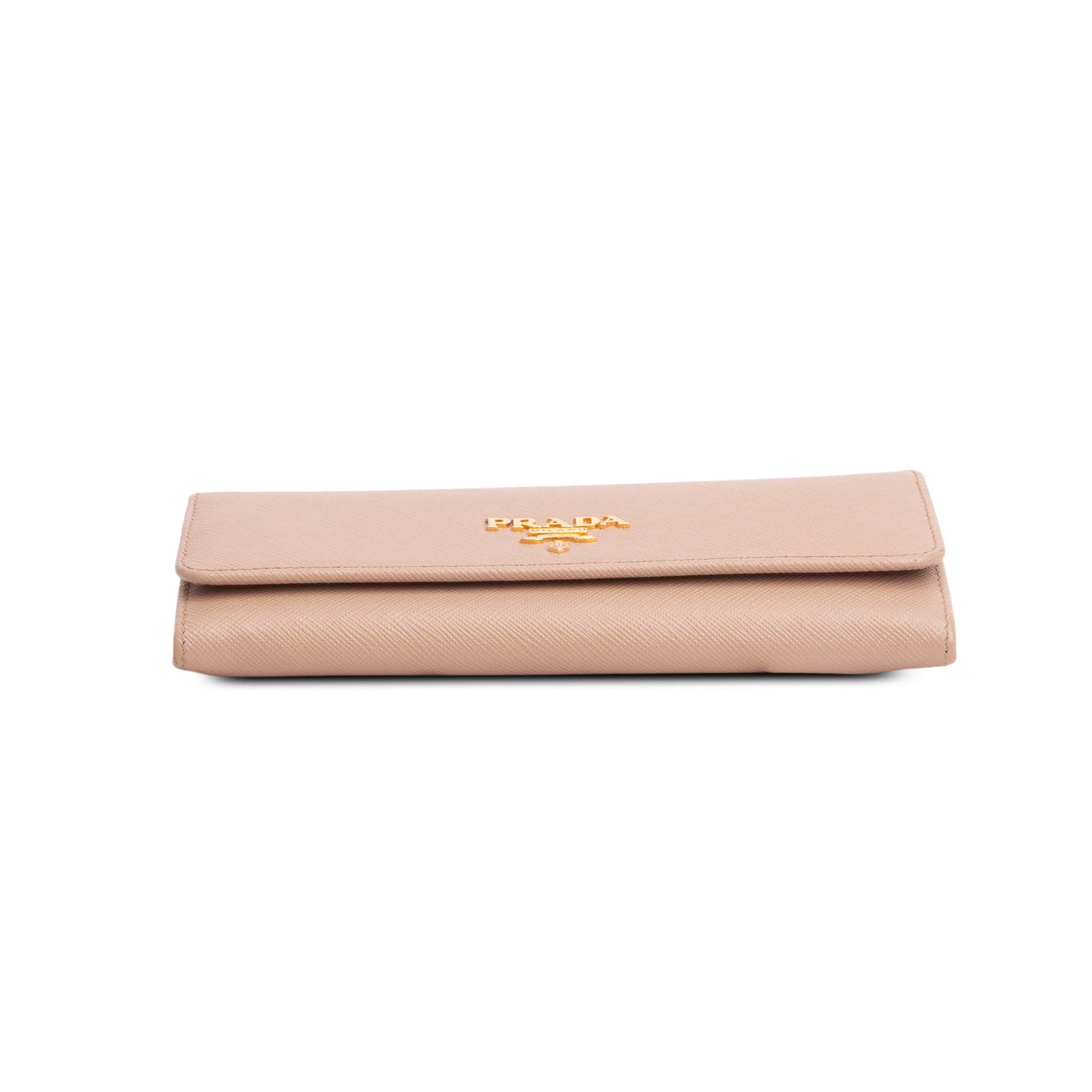 Prada Beige Saffiano Leather Metal Continental Flap Travel Wallet