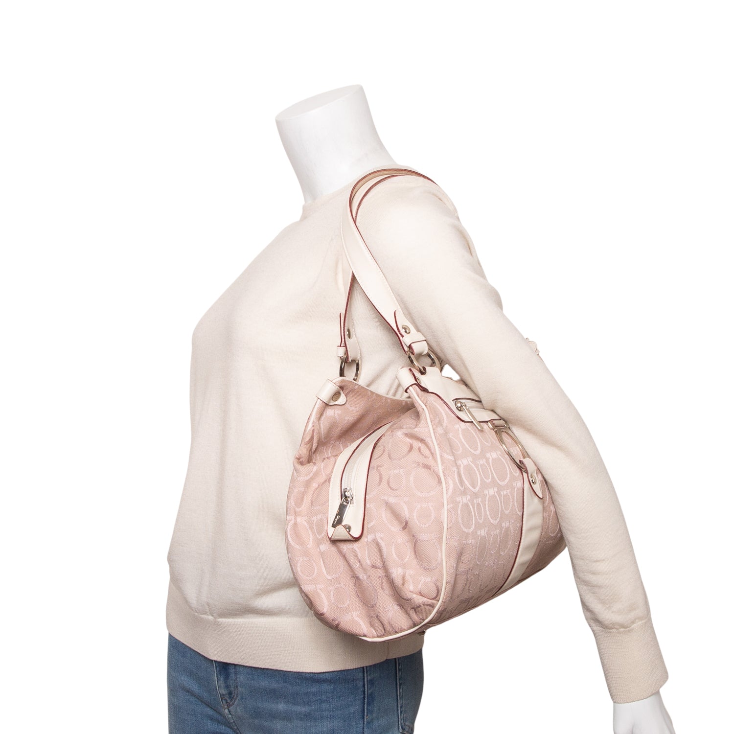 Ferragamo Pink Canvas Gancini Top Handle Bag