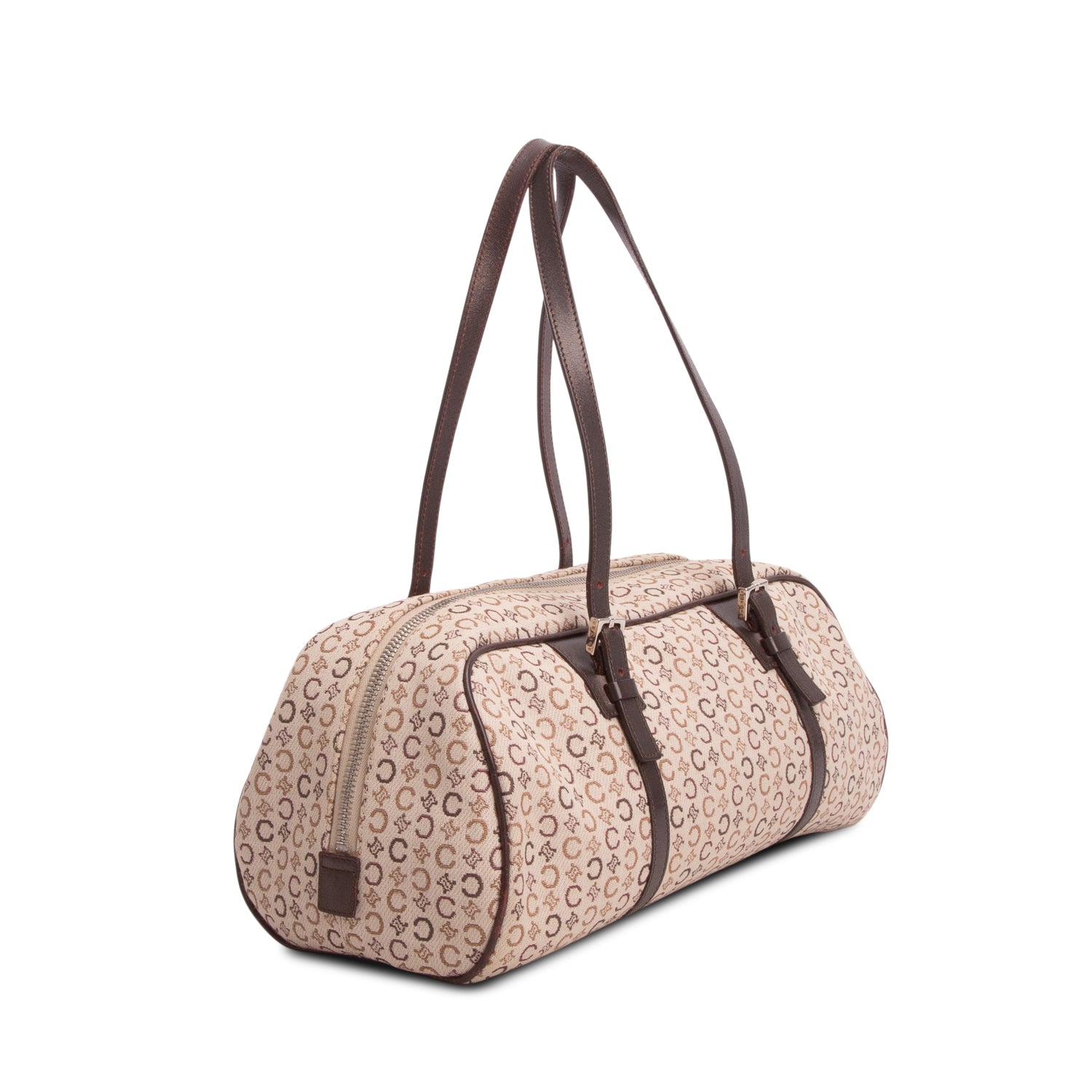 Celine Brown Canvas Jacquard Boston Bag