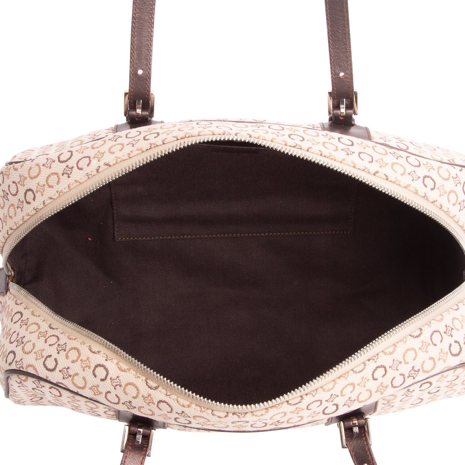 Celine Brown Canvas Jacquard Boston Bag