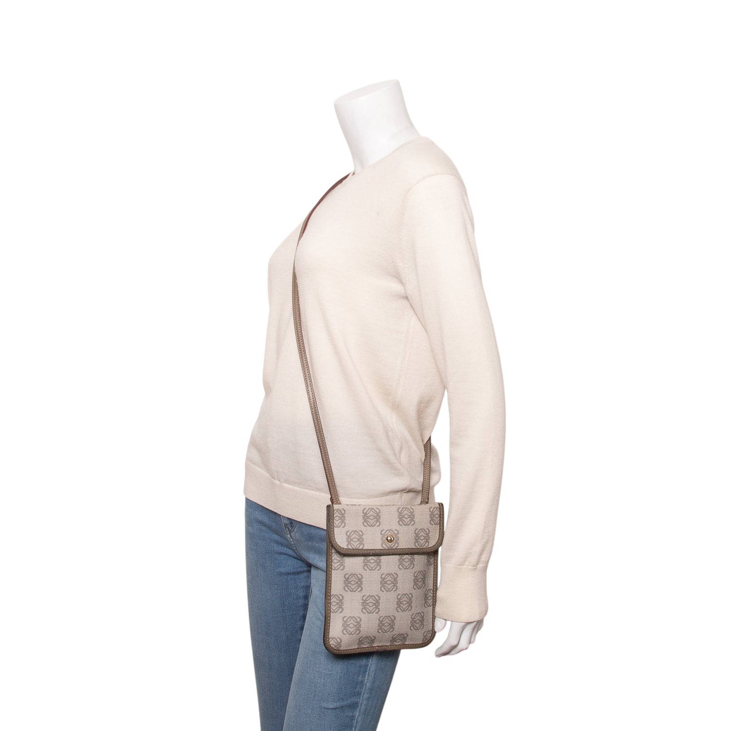 Loewe Beige Anagram Coated Canvas Messenger Bag