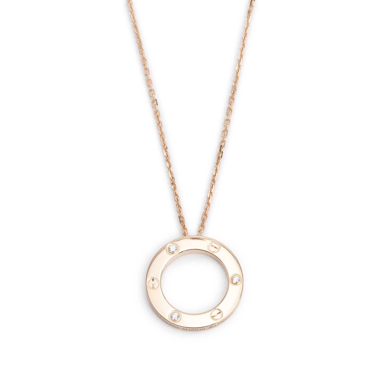 Cartier 2022 18k Rose Gold 3 Diamond Love Pendant Necklace w/ Receipt