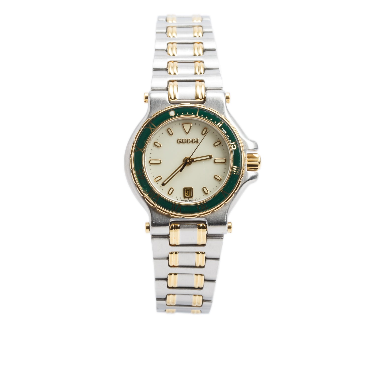 Gucci Vintage Two-Tone Stainless Steel 9700L Series 28 MM Quartz Watch Cream Dial w/ Box