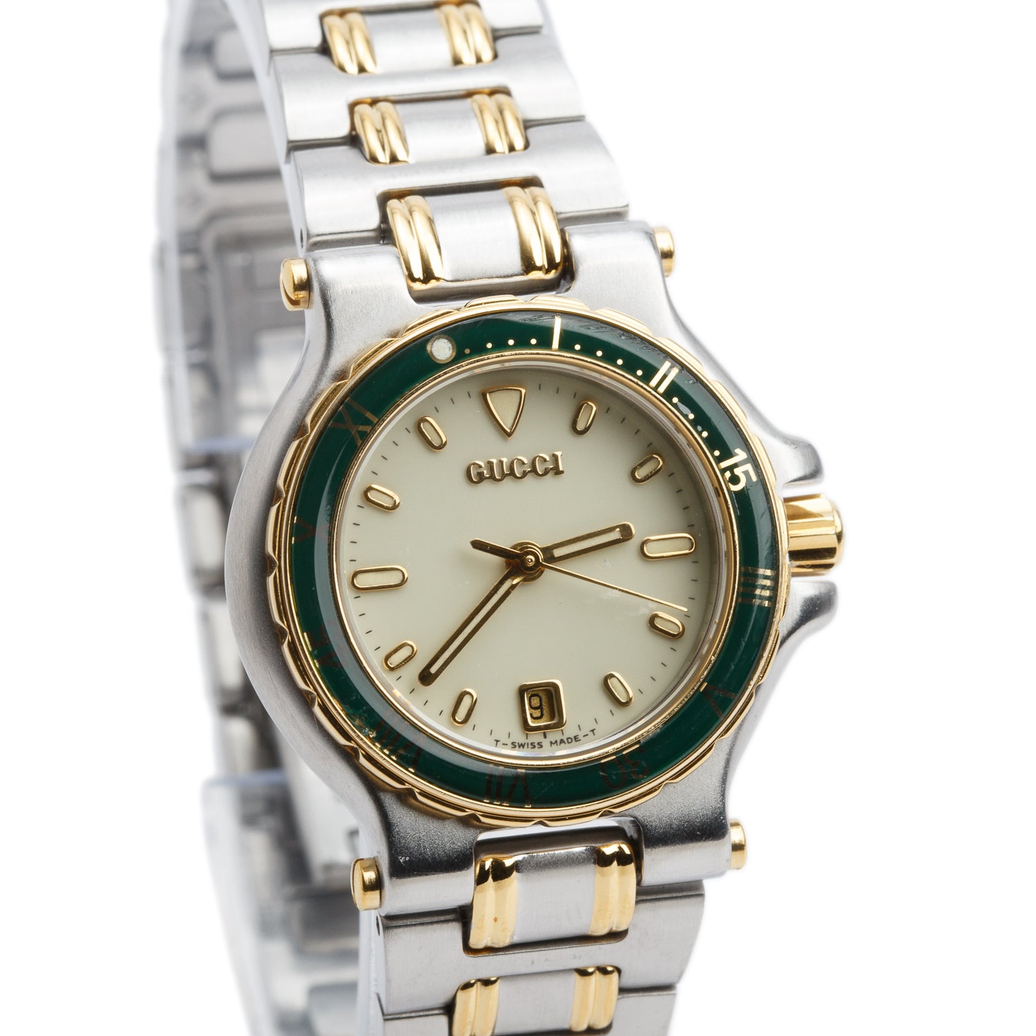 Gucci Vintage Two-Tone Stainless Steel 9700L Series 28 MM Quartz Watch Cream Dial w/ Box