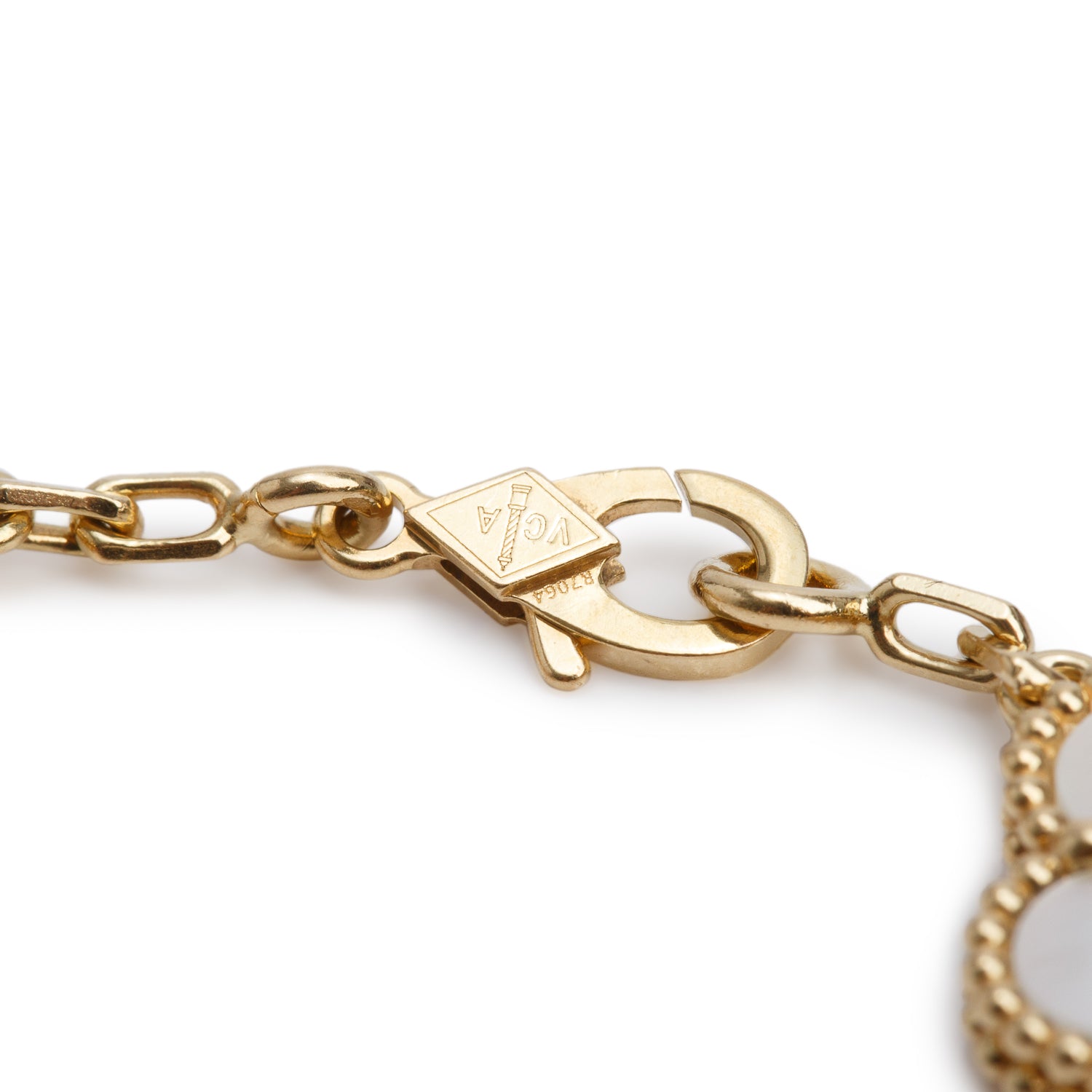 Van Cleef & Arpels 2024 18k Yellow Gold Vintage Alhambra 5 Motif Mother of Pearl Bracelet w/ Box & Certificate
