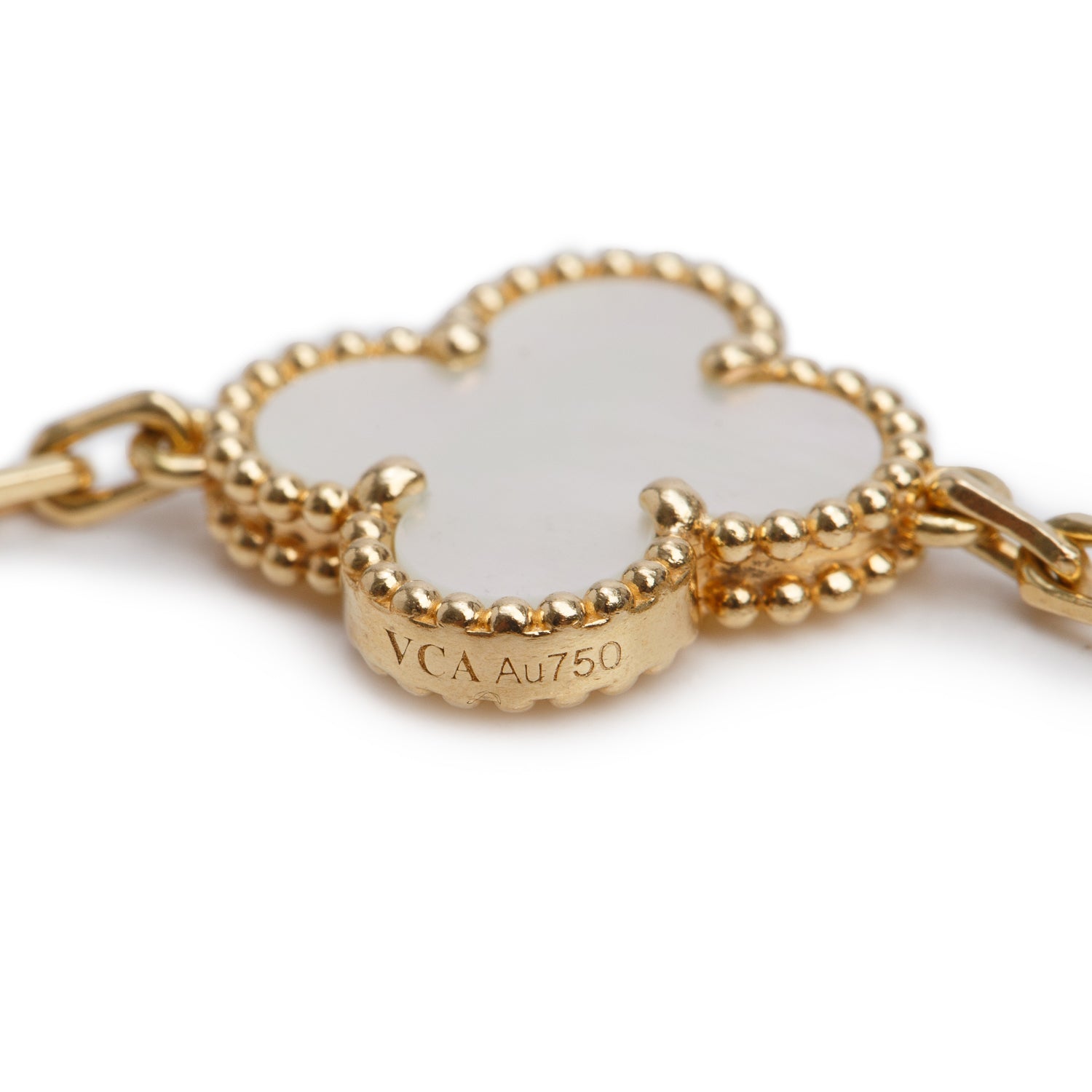 Van Cleef & Arpels 2024 18k Yellow Gold Vintage Alhambra 5 Motif Mother of Pearl Bracelet w/ Box & Certificate