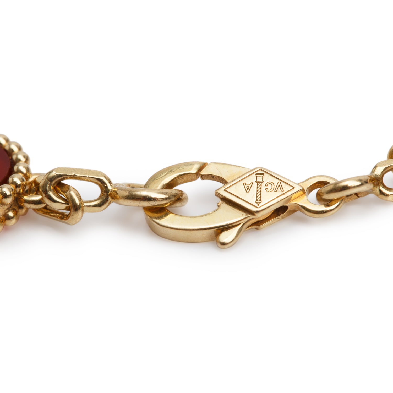 Van Cleef & Arpels 18k Yellow Gold Vintage Alhambra 5 Motif Carnelian Bracelet w/ Pouch & Receipt