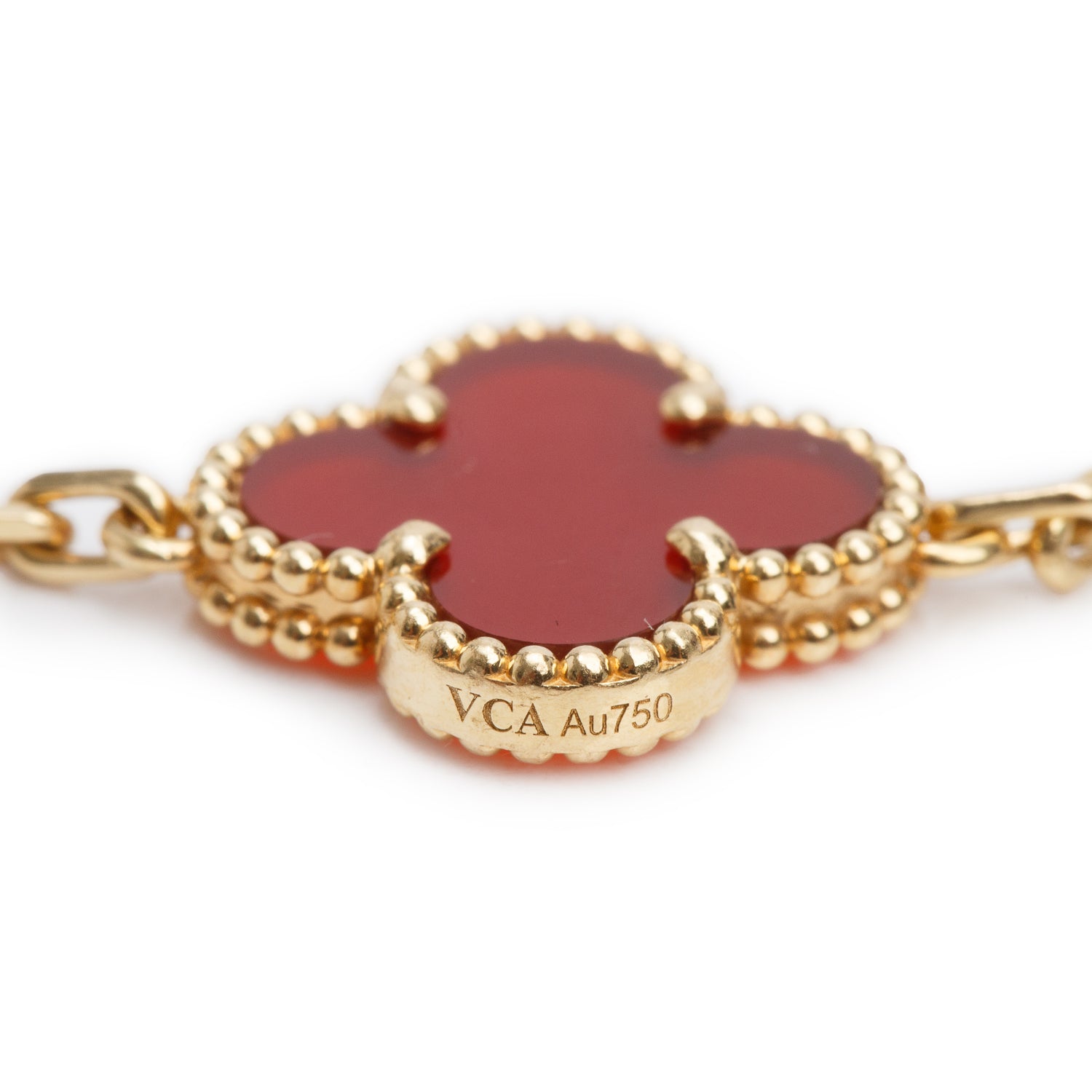 Van Cleef & Arpels 18k Yellow Gold Vintage Alhambra 5 Motif Carnelian Bracelet w/ Pouch & Receipt