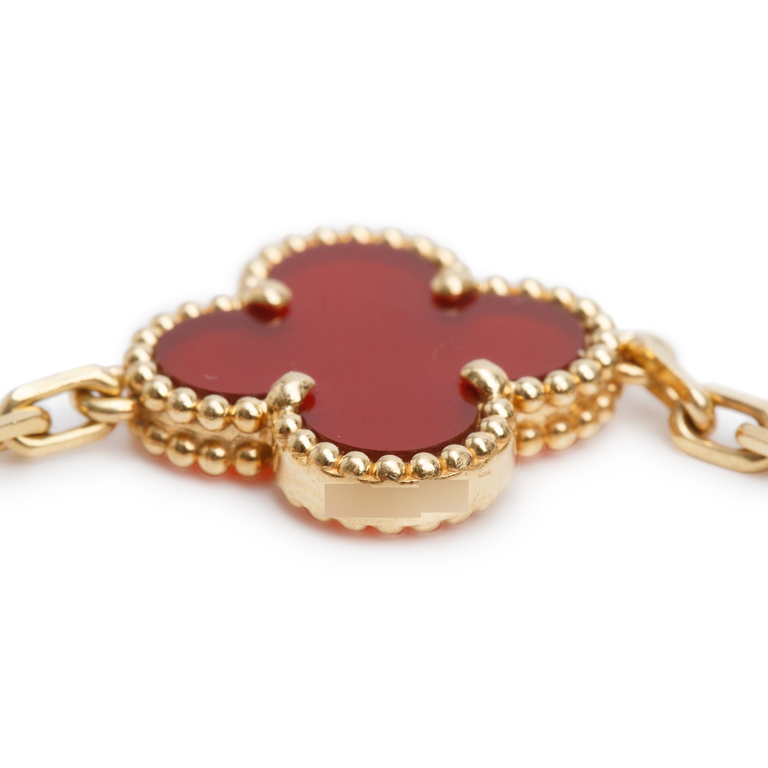 Van Cleef & Arpels 18k Yellow Gold Vintage Alhambra 5 Motif Carnelian Bracelet w/ Pouch & Receipt
