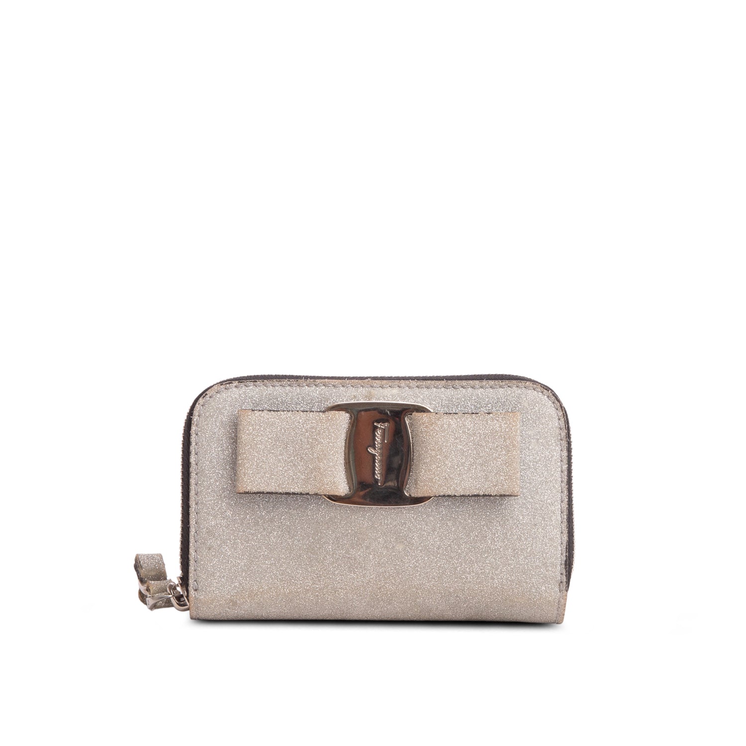 Ferragamo Silver Sparkle Vara Ribbon Coin Case Wallet