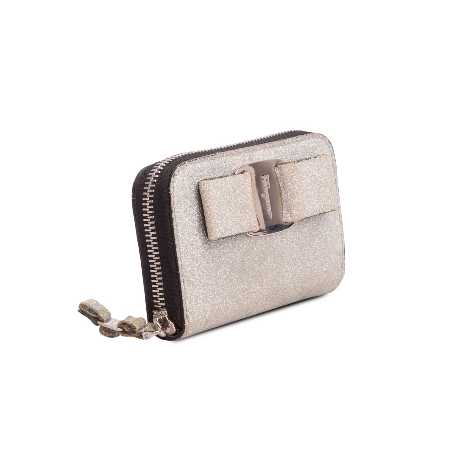 Ferragamo Silver Sparkle Vara Ribbon Coin Case Wallet