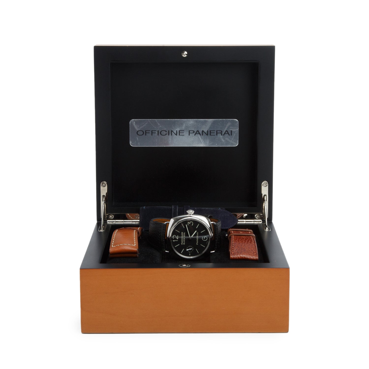 Panerai Stainless Steel Radiomir Black Seal 45 MM Manual Watch Black Dial PAM00183 w/ Box, Papers & Extra Straps