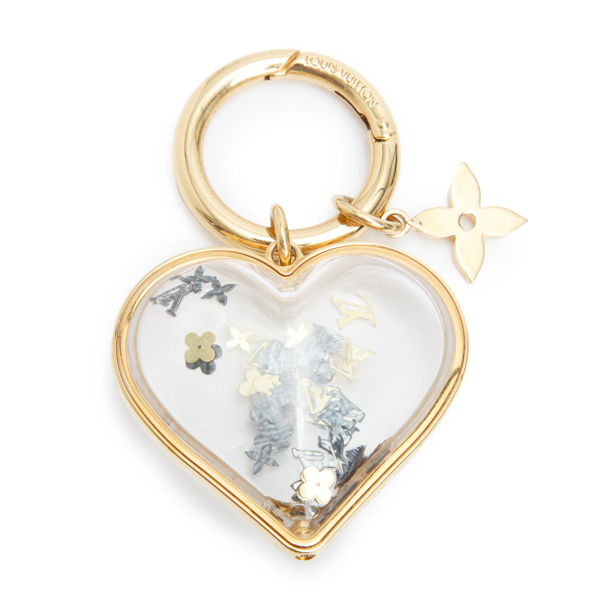 Louis Vuitton 2022 Gold-Tone Plexiglass Heart I LV U Bag Charm w/ Box