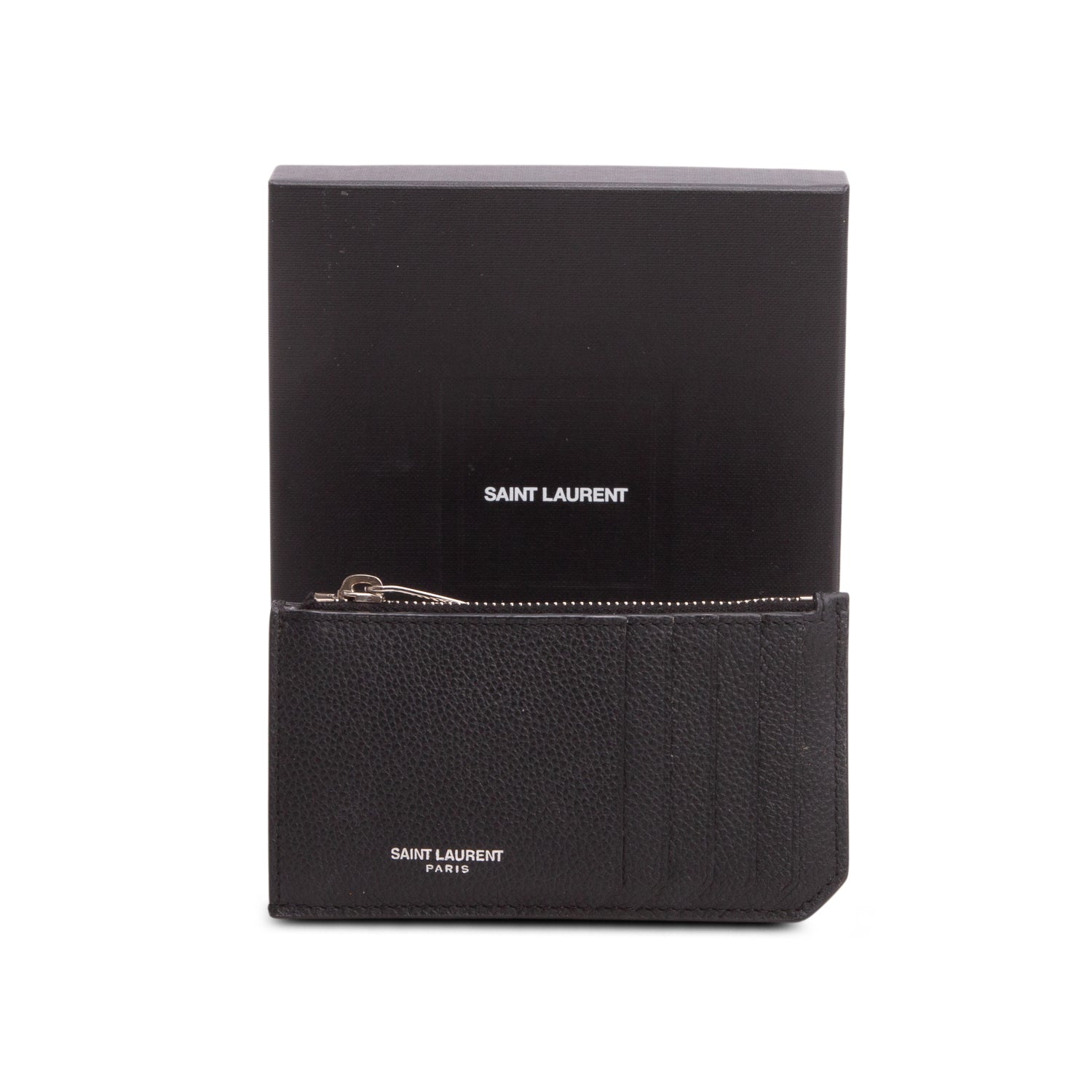 Saint Laurent 2020 Black Grain de Poudre Paris Fragments Zipped Card Case w/ Box