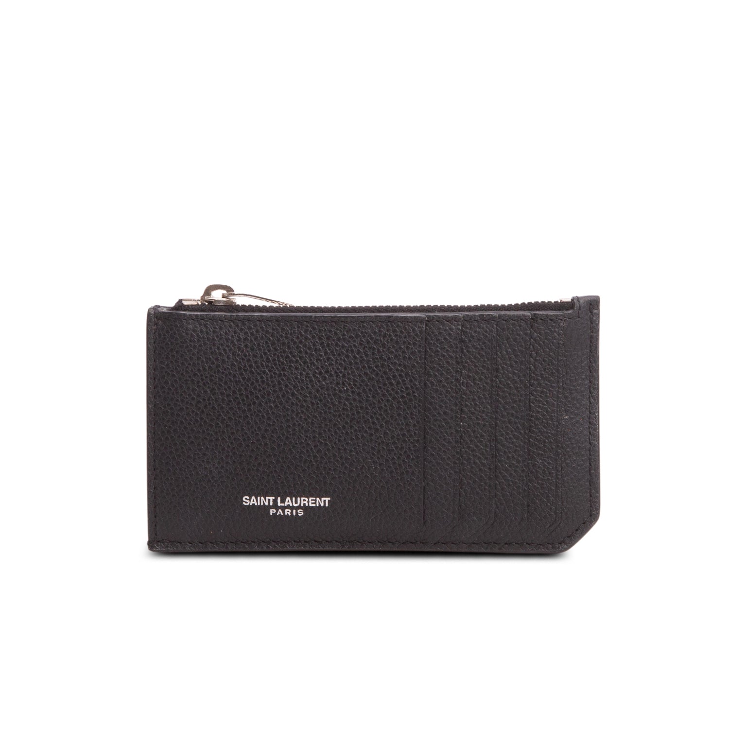 Saint Laurent 2020 Black Grain de Poudre Paris Fragments Zipped Card Case w/ Box