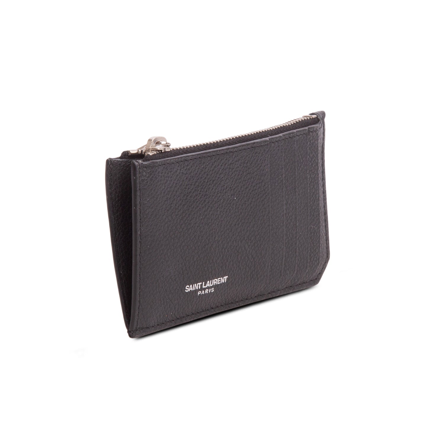 Saint Laurent 2020 Black Grain de Poudre Paris Fragments Zipped Card Case w/ Box