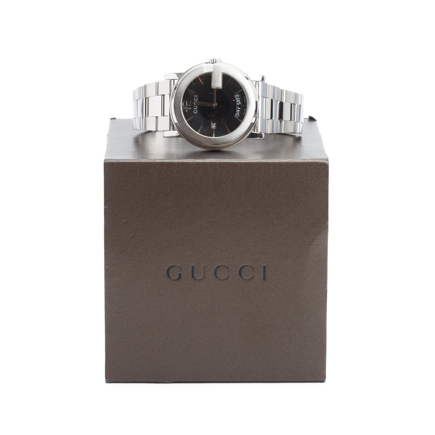 Gucci Stainless Steel Day Date 101 M Series 40 MM Quartz Watch Black Dial w/ Box & Papers