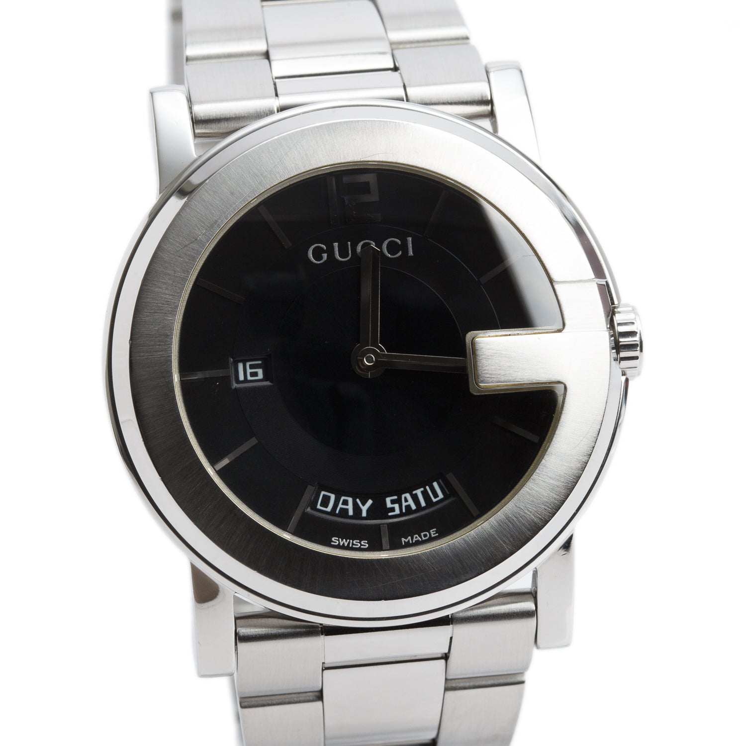 Gucci Stainless Steel Day Date 101 M Series 40 MM Quartz Watch Black Dial w/ Box & Papers