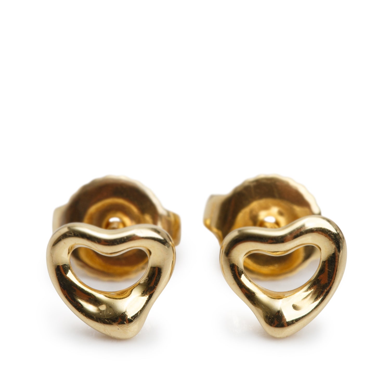 Tiffany & Co. Elsa Peretti 18k Yellow Gold Open Heart Stud Earrings, 7 MM w/ Box