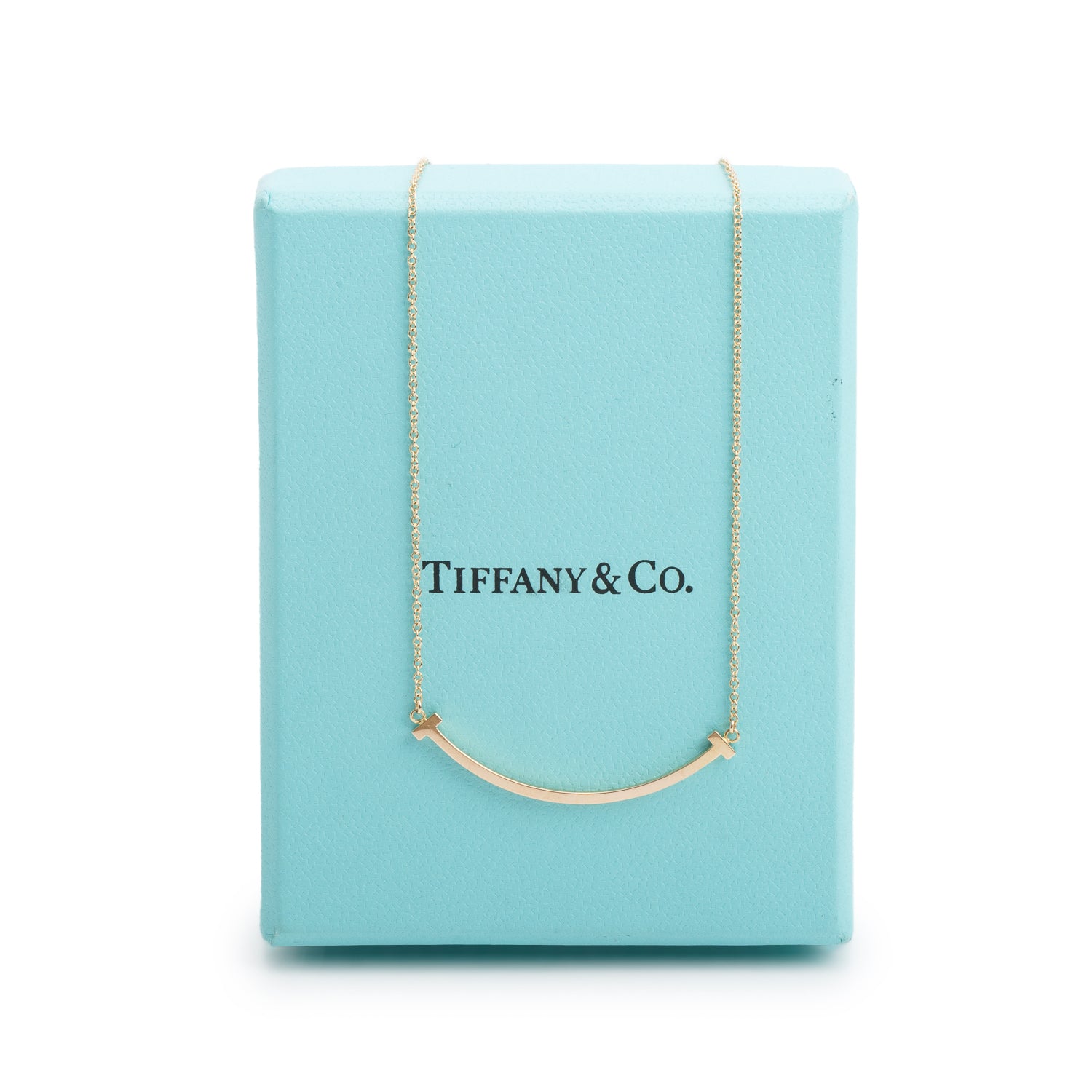 Tiffany & Co. 18k Yellow Gold Small T Smile Pendant Necklace w/ Box