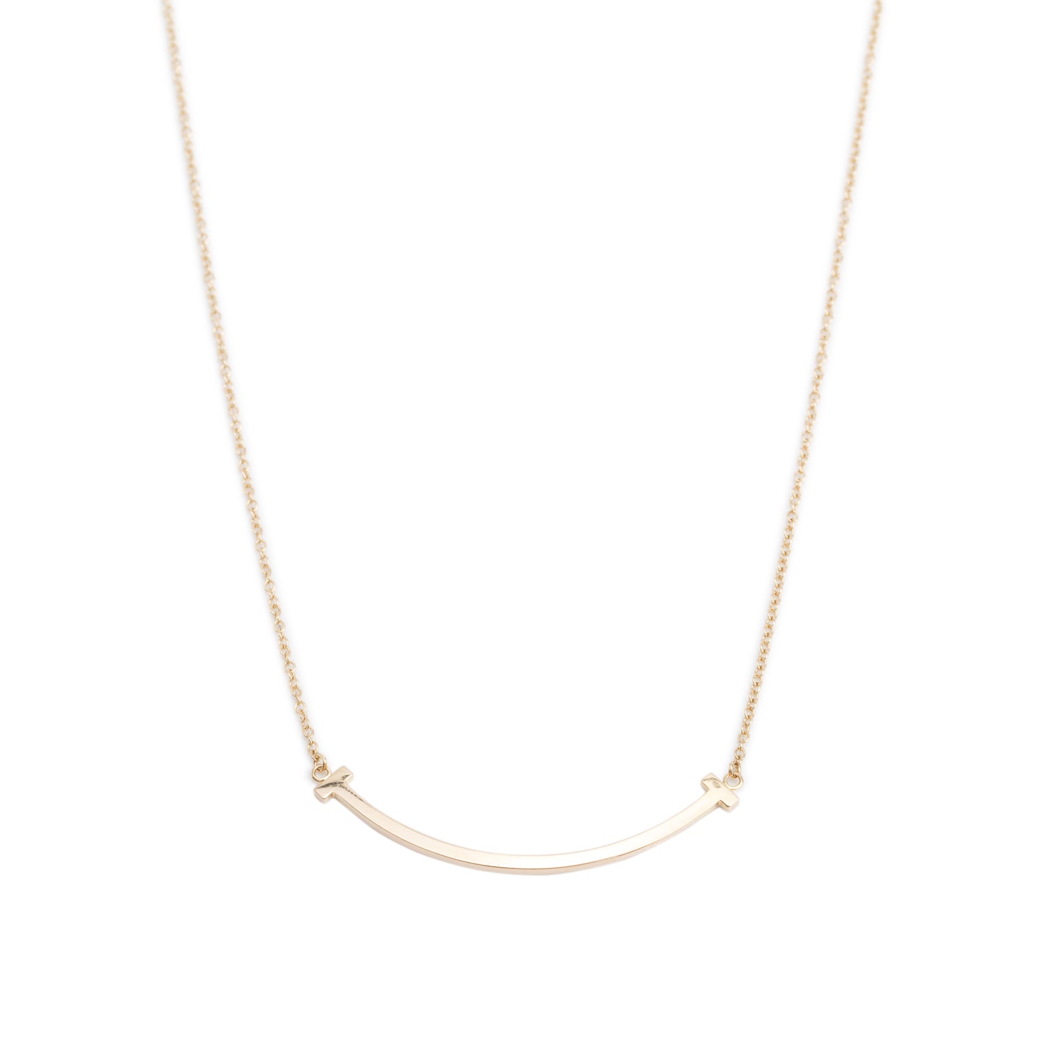 Tiffany & Co. 18k Yellow Gold Small T Smile Pendant Necklace w/ Box