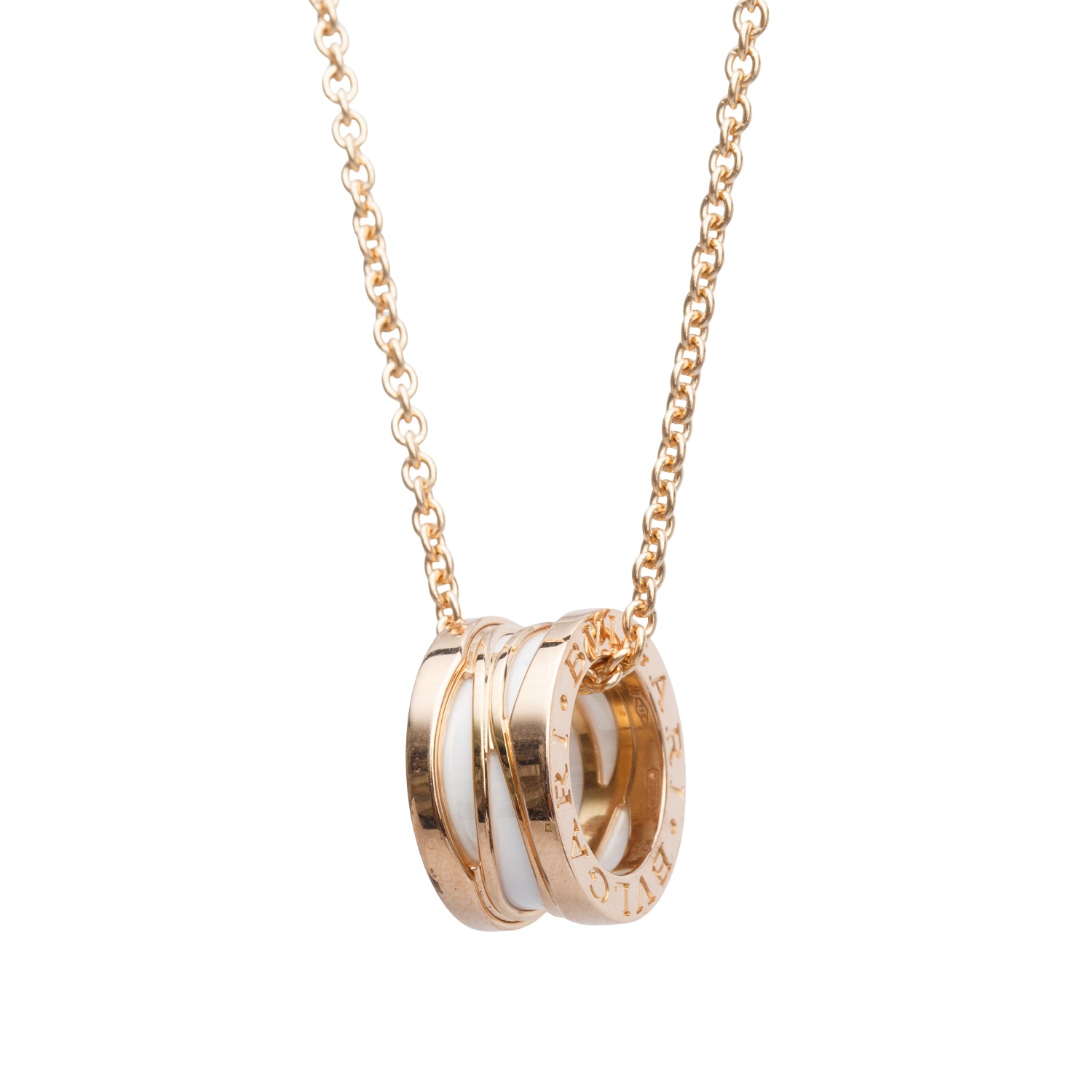 BVLGARI 2021 18k Rose Gold White Ceramic B.Zero1 Legend Pendant Necklace w/ Receipt