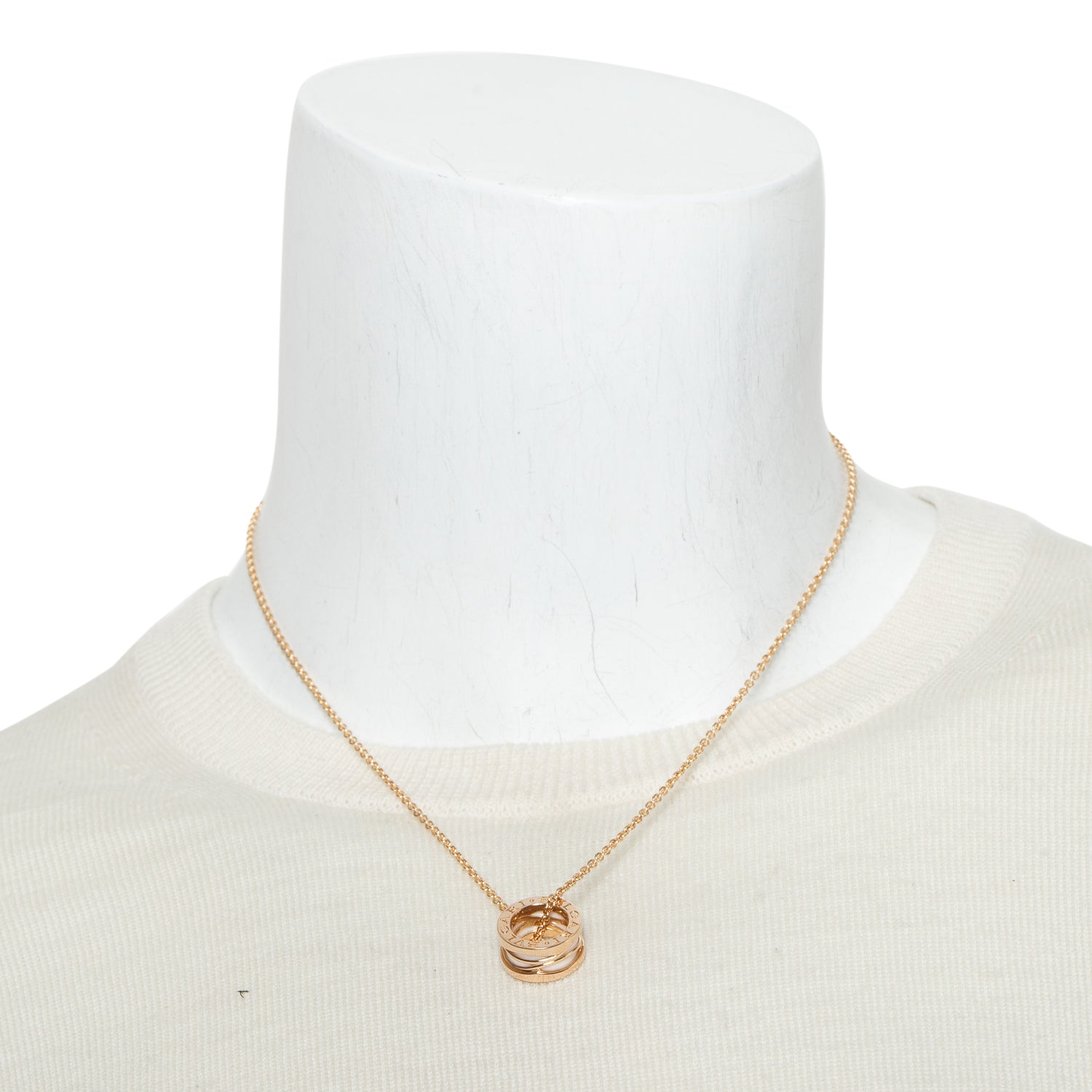 BVLGARI 2021 18k Rose Gold White Ceramic B.Zero1 Legend Pendant Necklace w/ Receipt