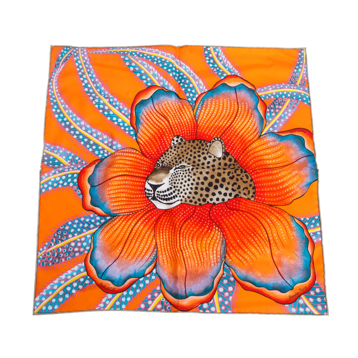 Hermes Rose Vif Prune/Gris 'Baobab Cat' Silk Scarf 45 w/ Box
