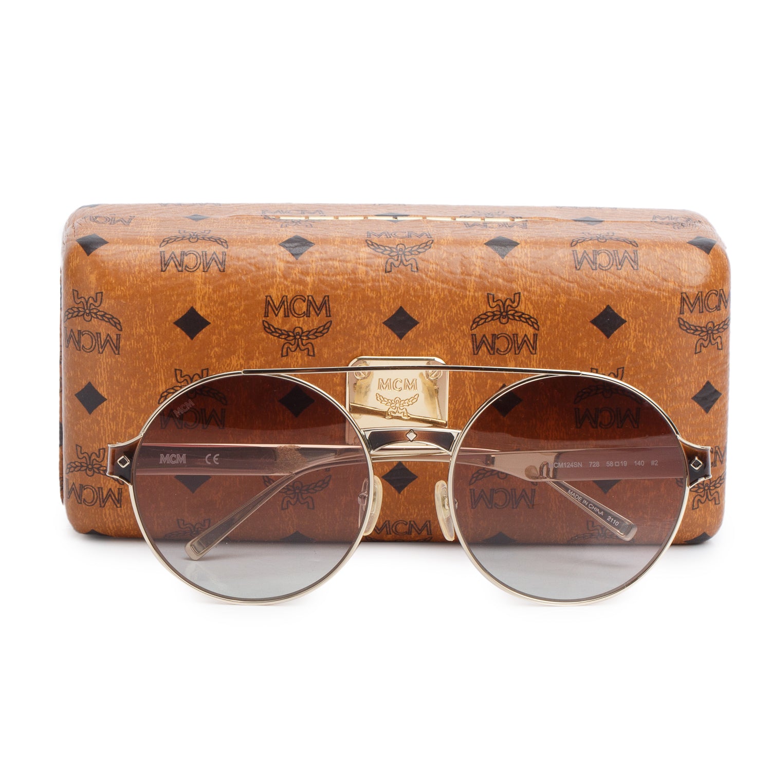 MCM Gold Plated Metal MCM124SN Round Aviator Sunglasses w/ Case