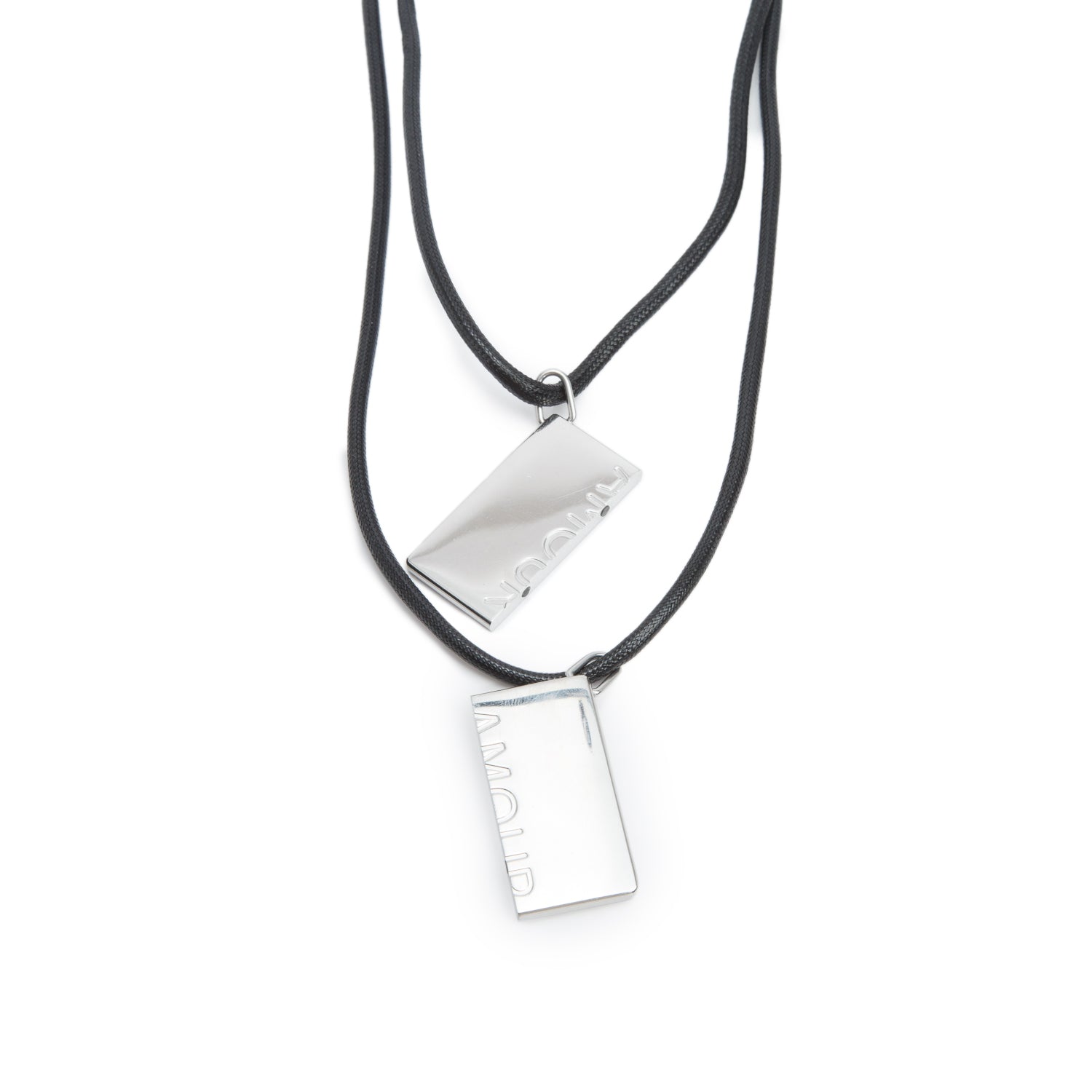 Hermes Palladium-Plated Symbole Amour Pendant Leather Necklace Set