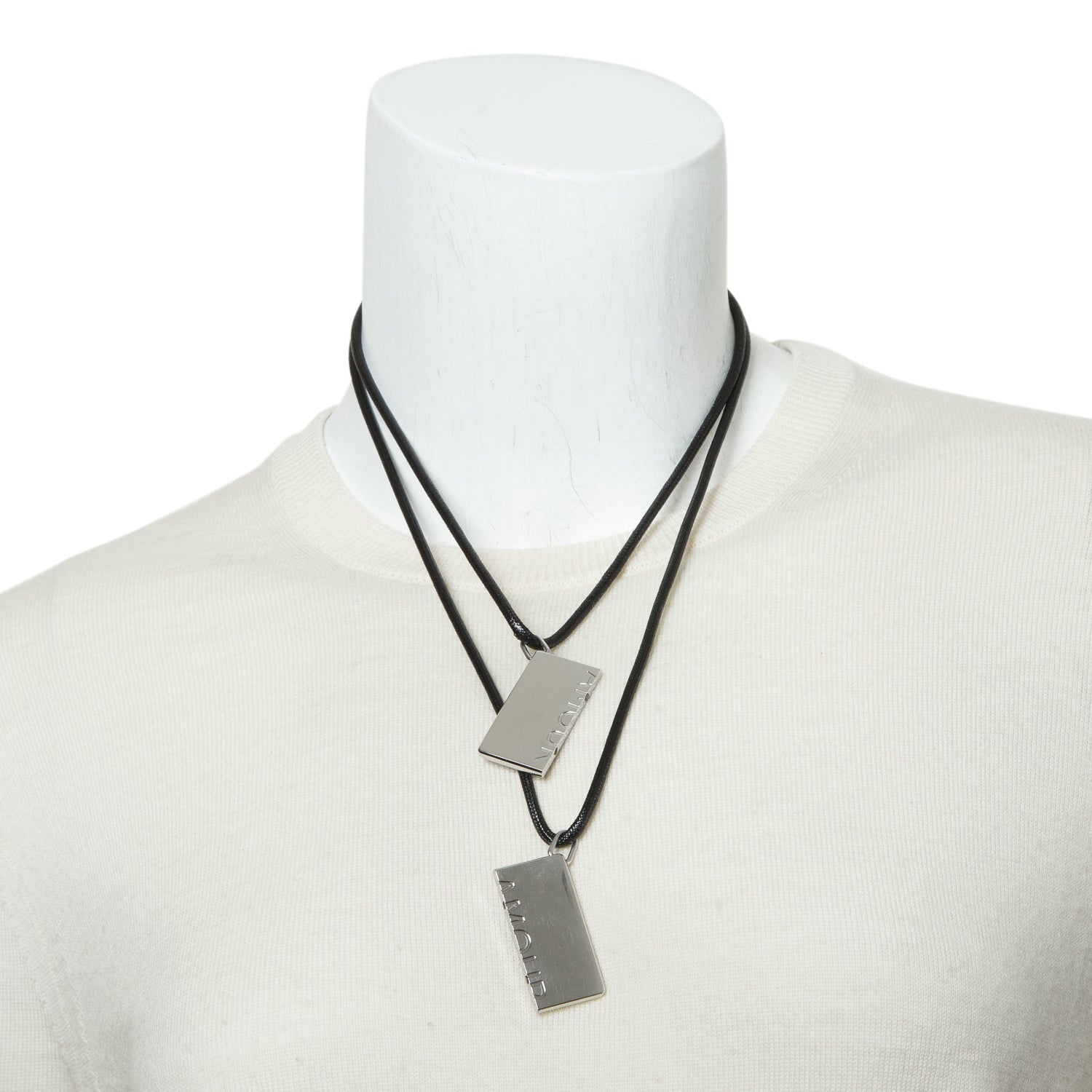 Hermes Palladium-Plated Symbole Amour Pendant Leather Necklace Set