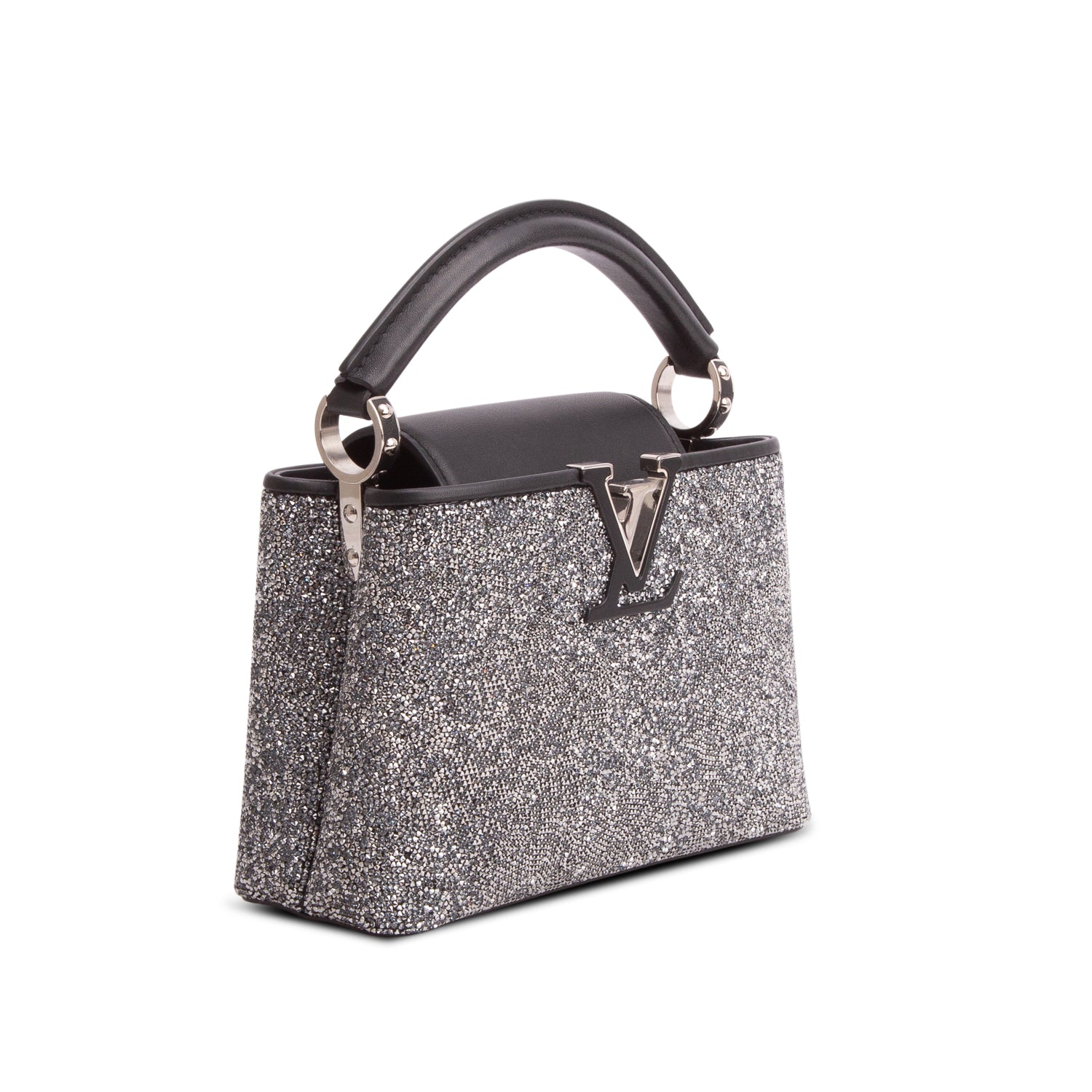 Louis Vuitton Black Crystal Capucines Mini w/ Strap