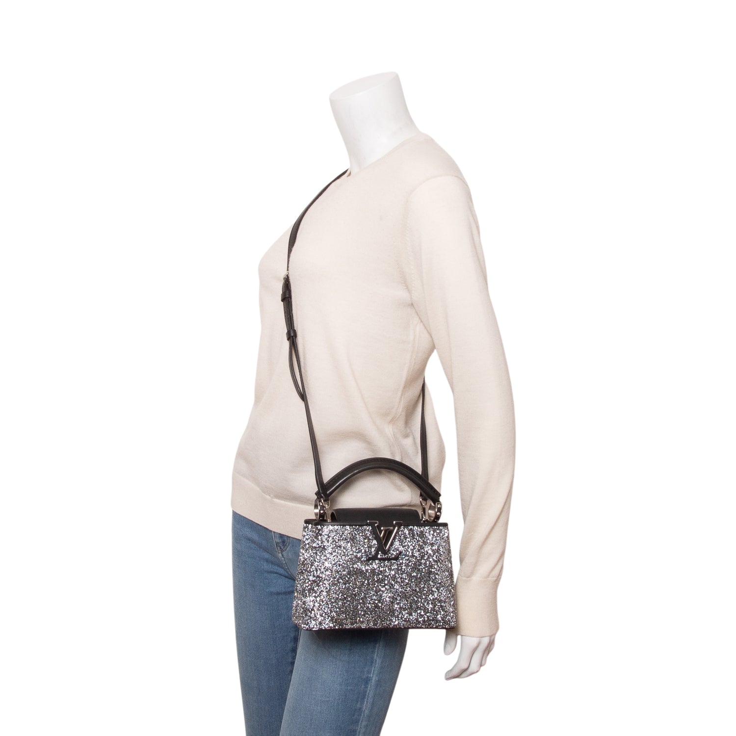 Louis Vuitton Black Crystal Capucines Mini w/ Strap