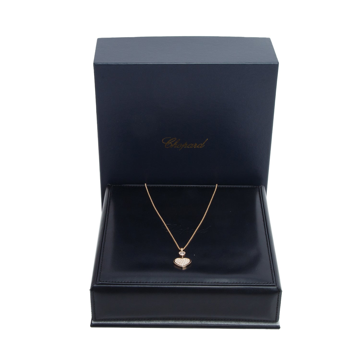 Chopard 2026 Ethical 18k Rose Gold Pave Diamond Happy Hearts Pendant Necklace w/ Box & Certificate