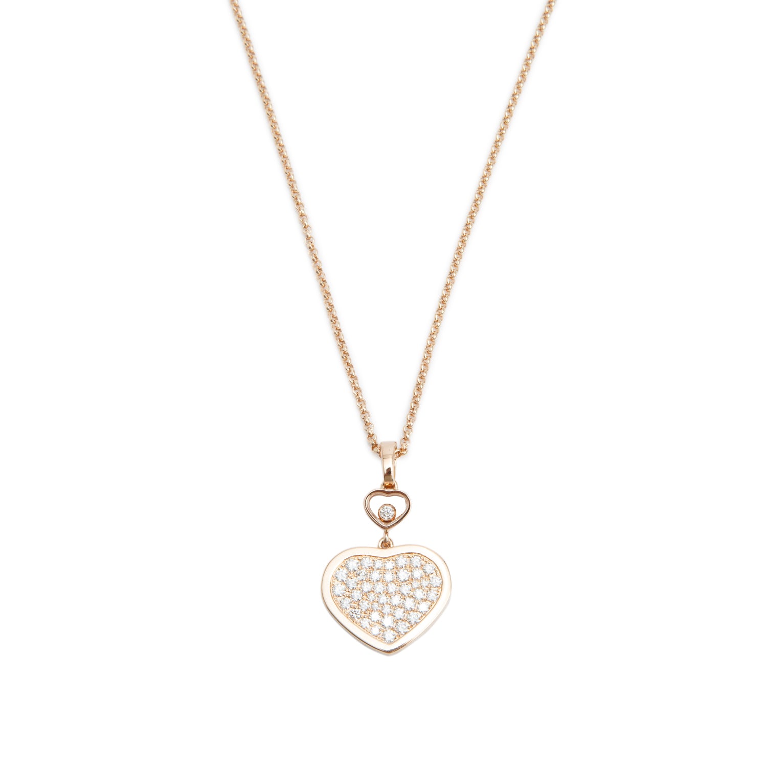 Chopard 2026 Ethical 18k Rose Gold Pave Diamond Happy Hearts Pendant Necklace w/ Box & Certificate