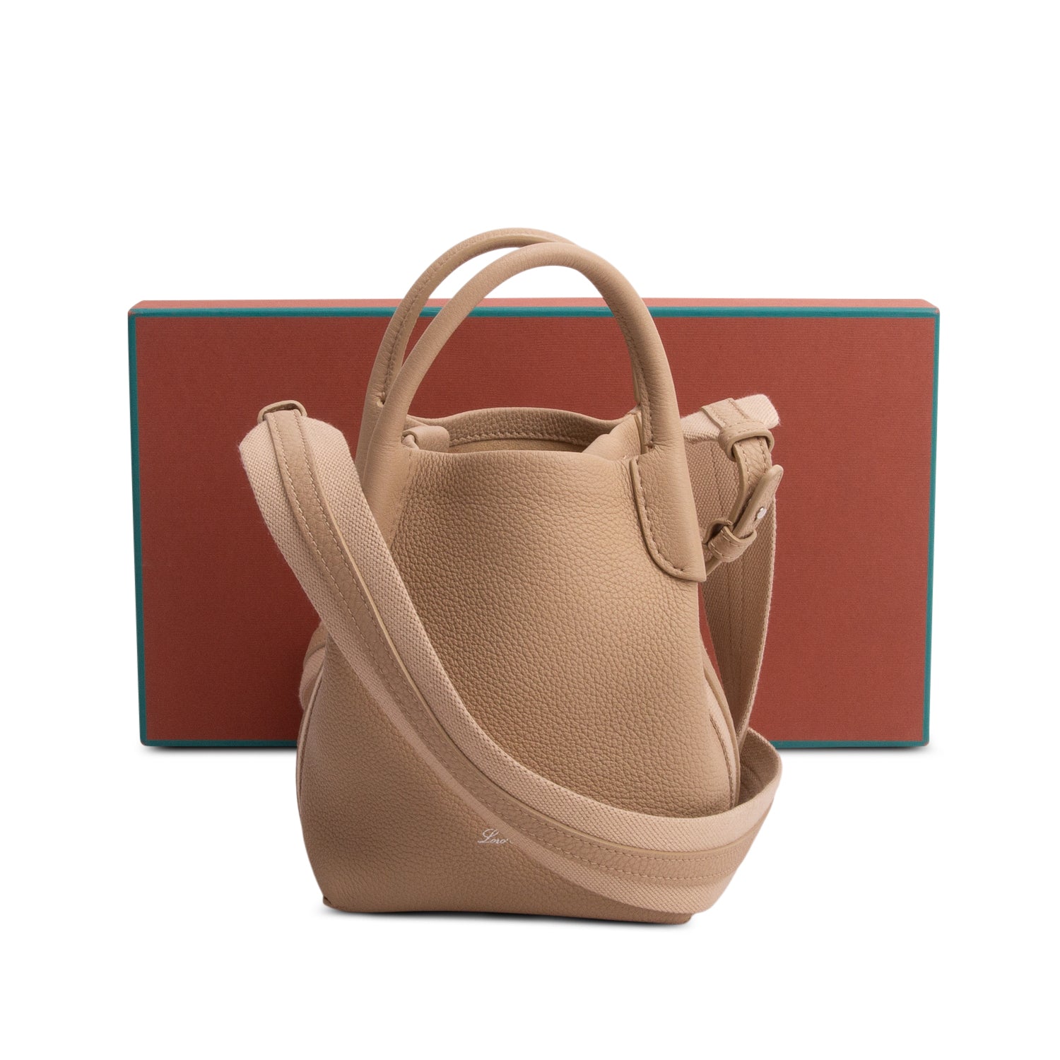 Loro Piana Brown Grained Calfskin Micro Bale Bag w/ Box & Strap