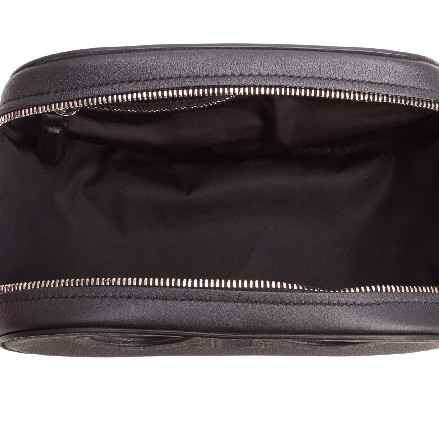 Ferragamo Black Calfskin Leather Double Gancio Toiletry Bag w/ Box