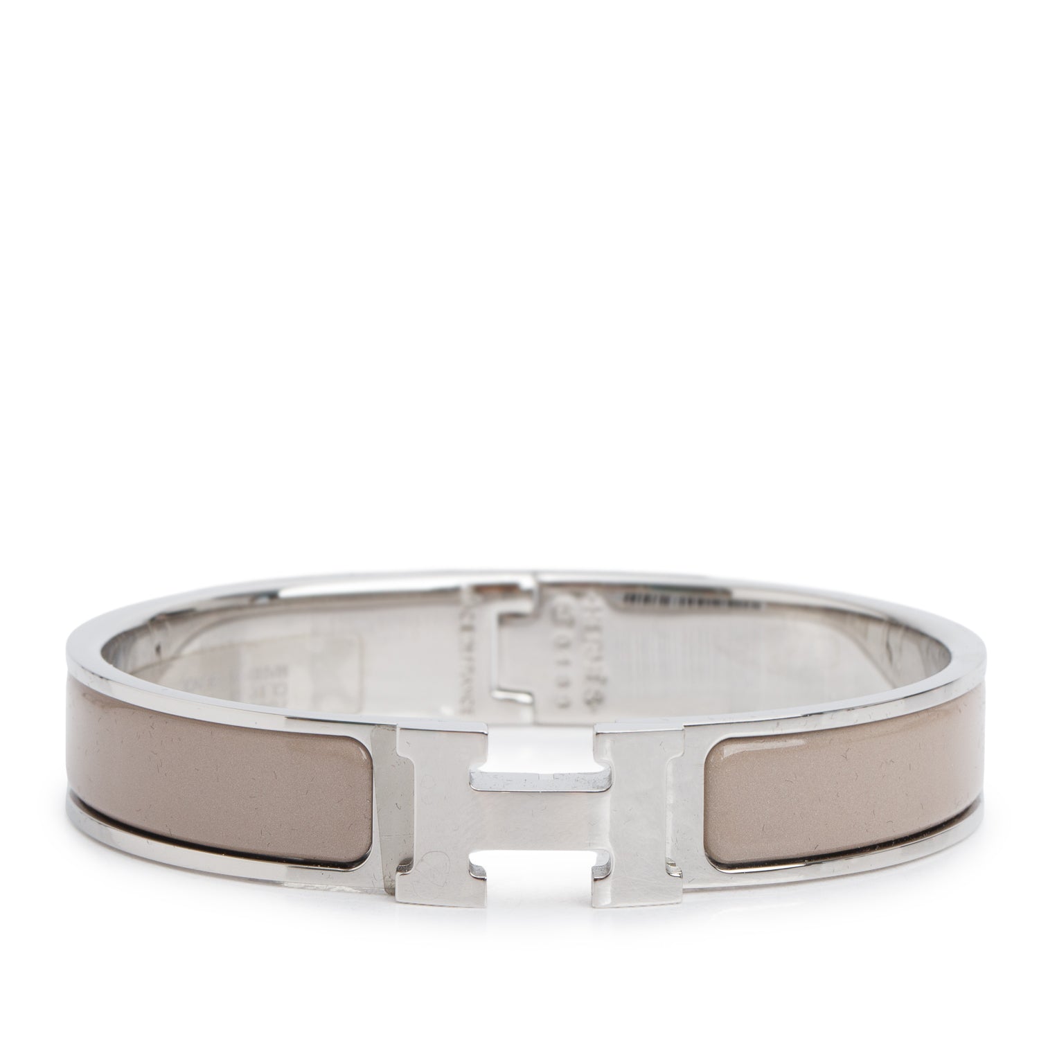Hermes Palladium Plated Marron Glace Enamel 12 MM Clic H Bracelet w/ Box