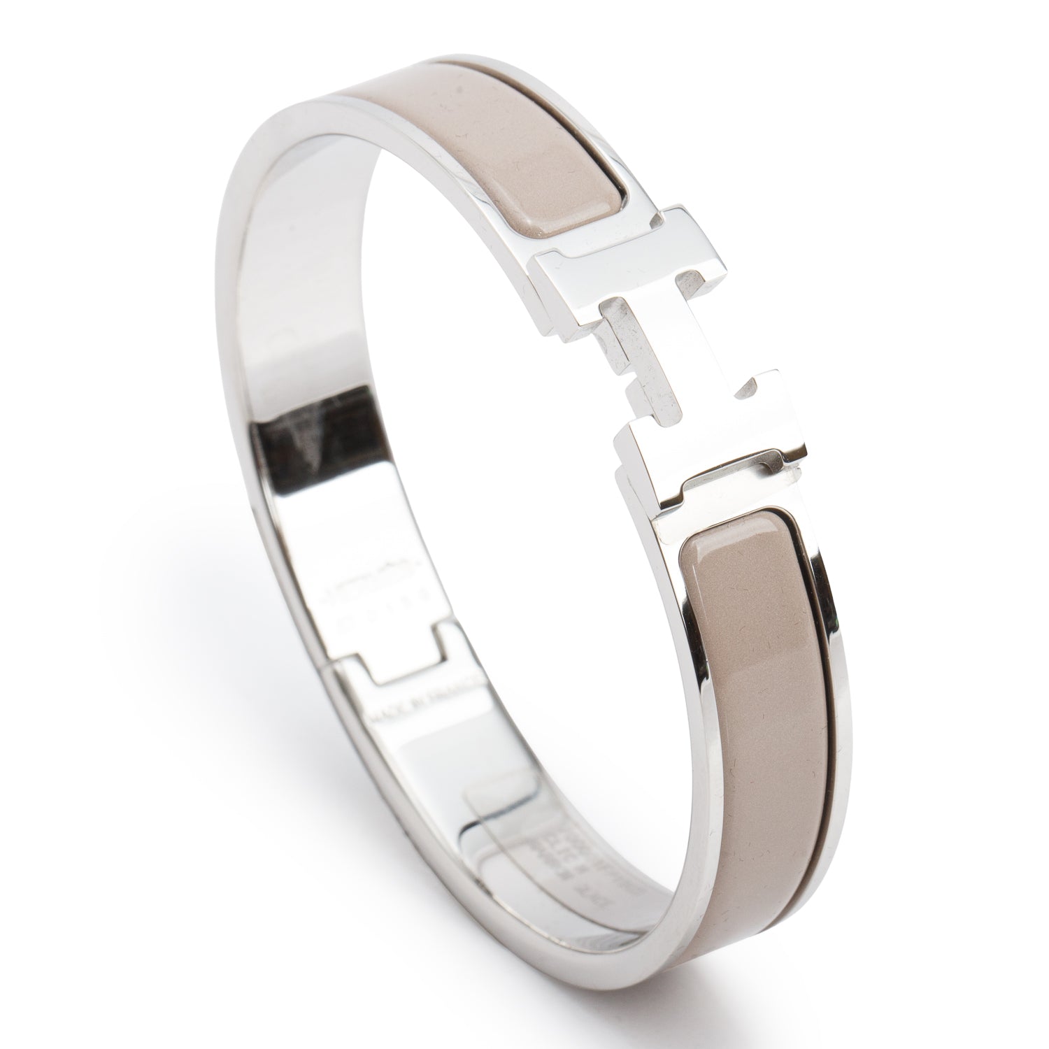 Hermes Palladium Plated Marron Glace Enamel 12 MM Clic H Bracelet w/ Box
