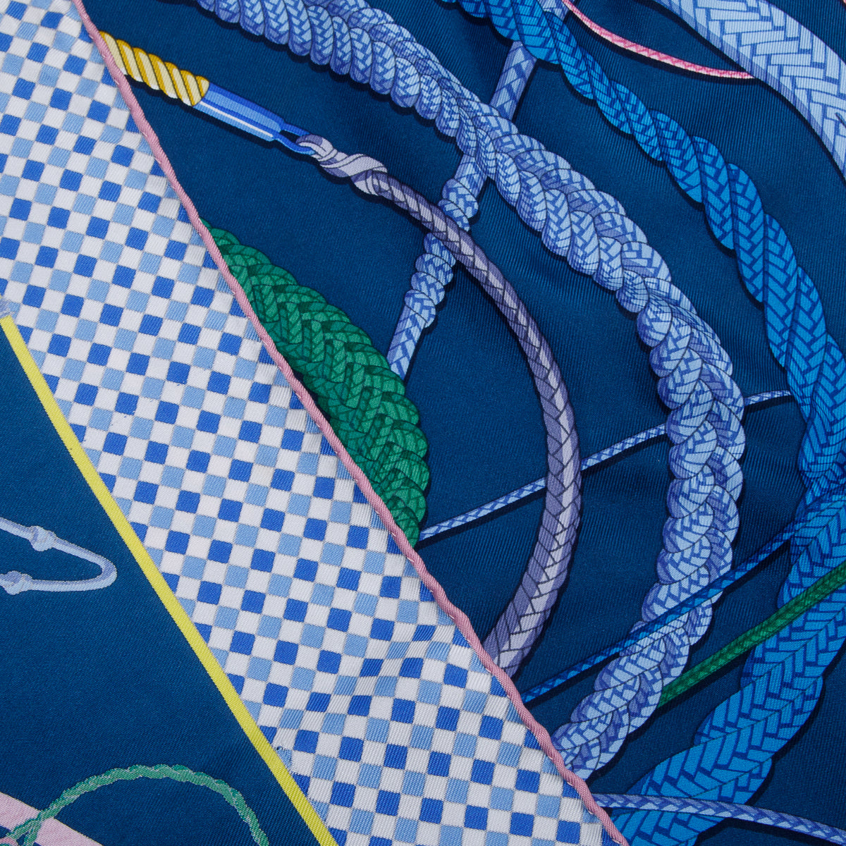 Hermes Blue & Multicolor 'Fouets et Badines' Silk Scarf 90 w/ Box