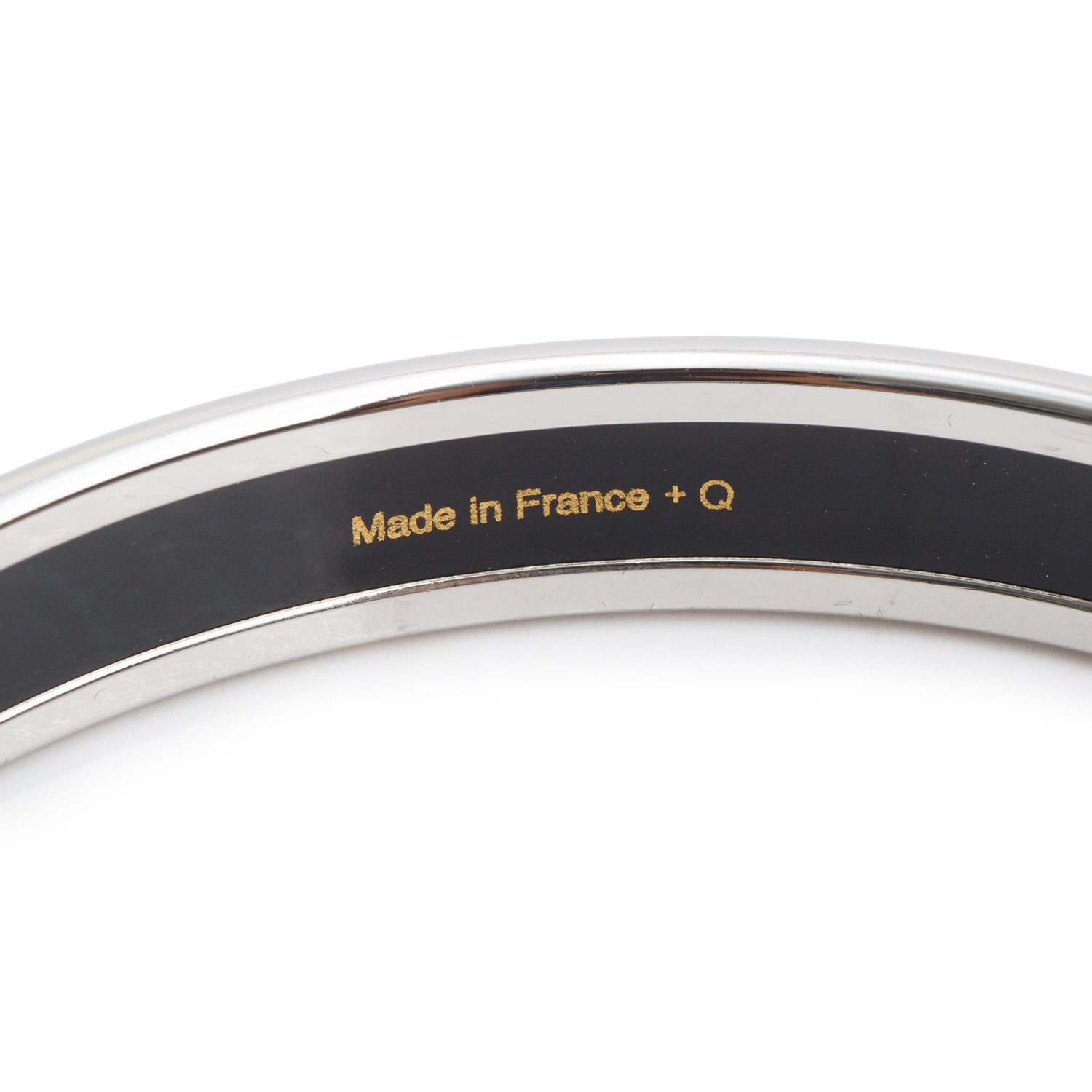 Hermes Palladium-Plated Black 'Caleche' Enamel Extra Narrow Bangle w/ Box