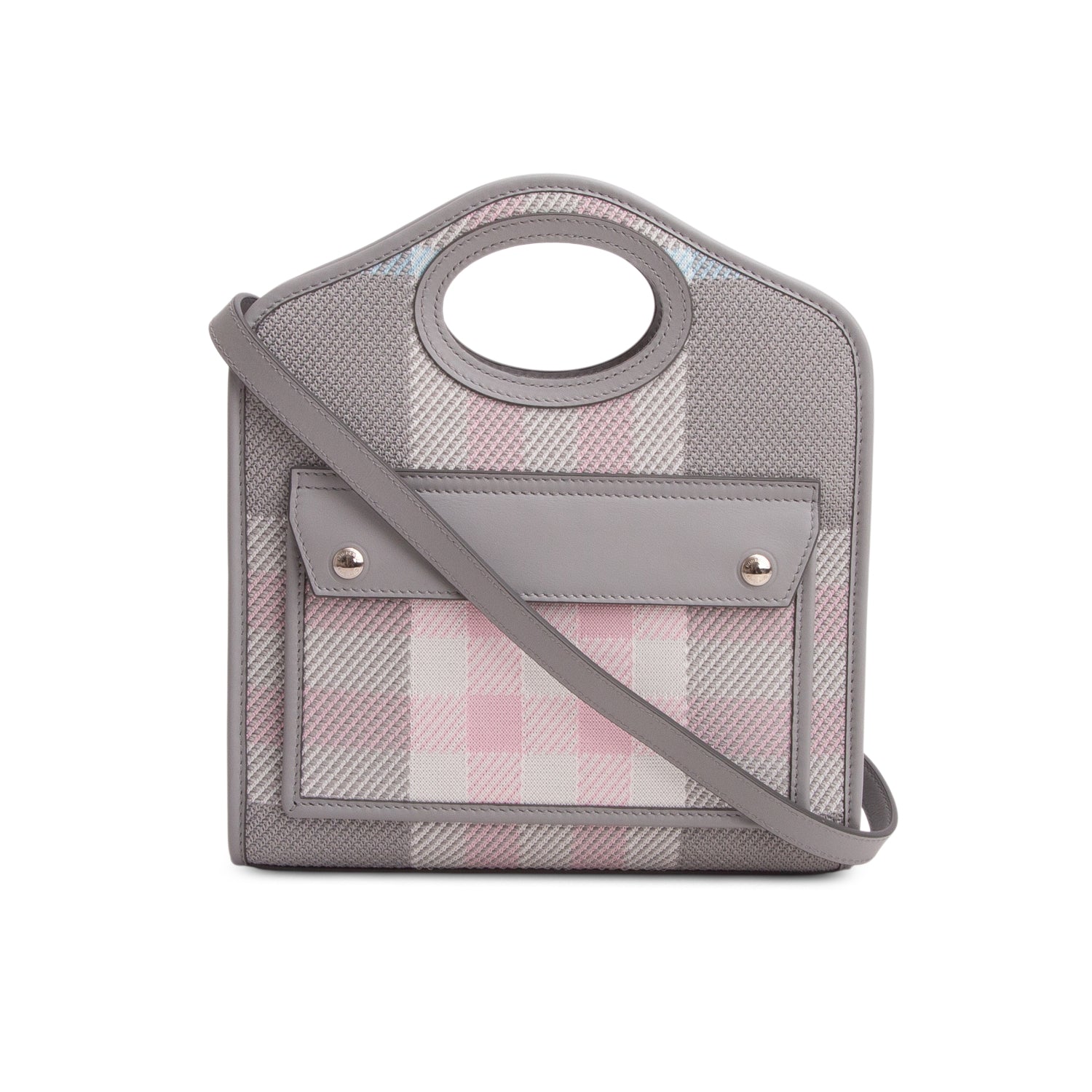 Burberry Grey Canvas Calfskin Check Mini Pocket Bag w/ Strap