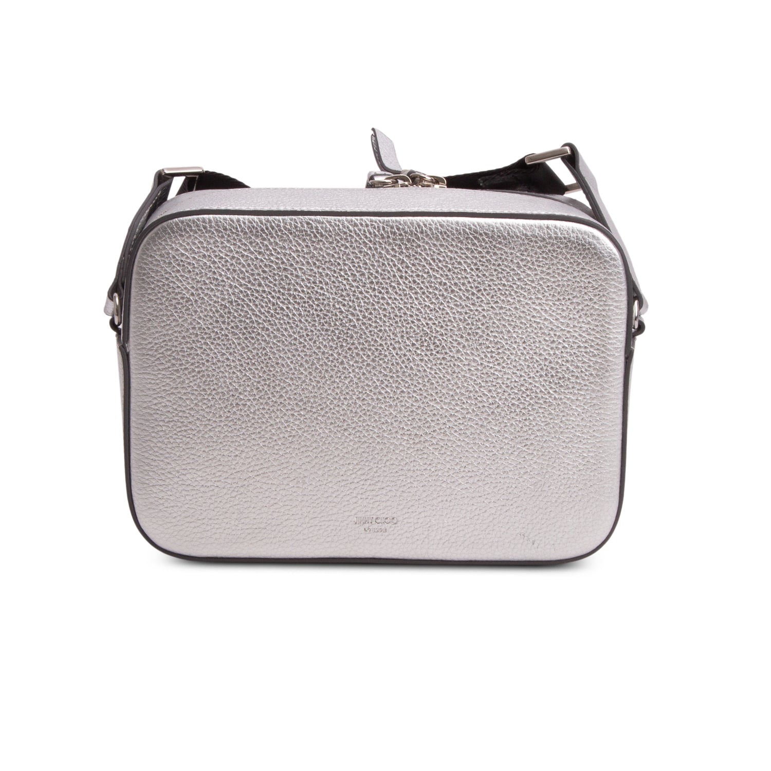 Jimmy Choo Silver Calfskin Embossed Balti Camera Crossbody Bag w/ Authenticity Card